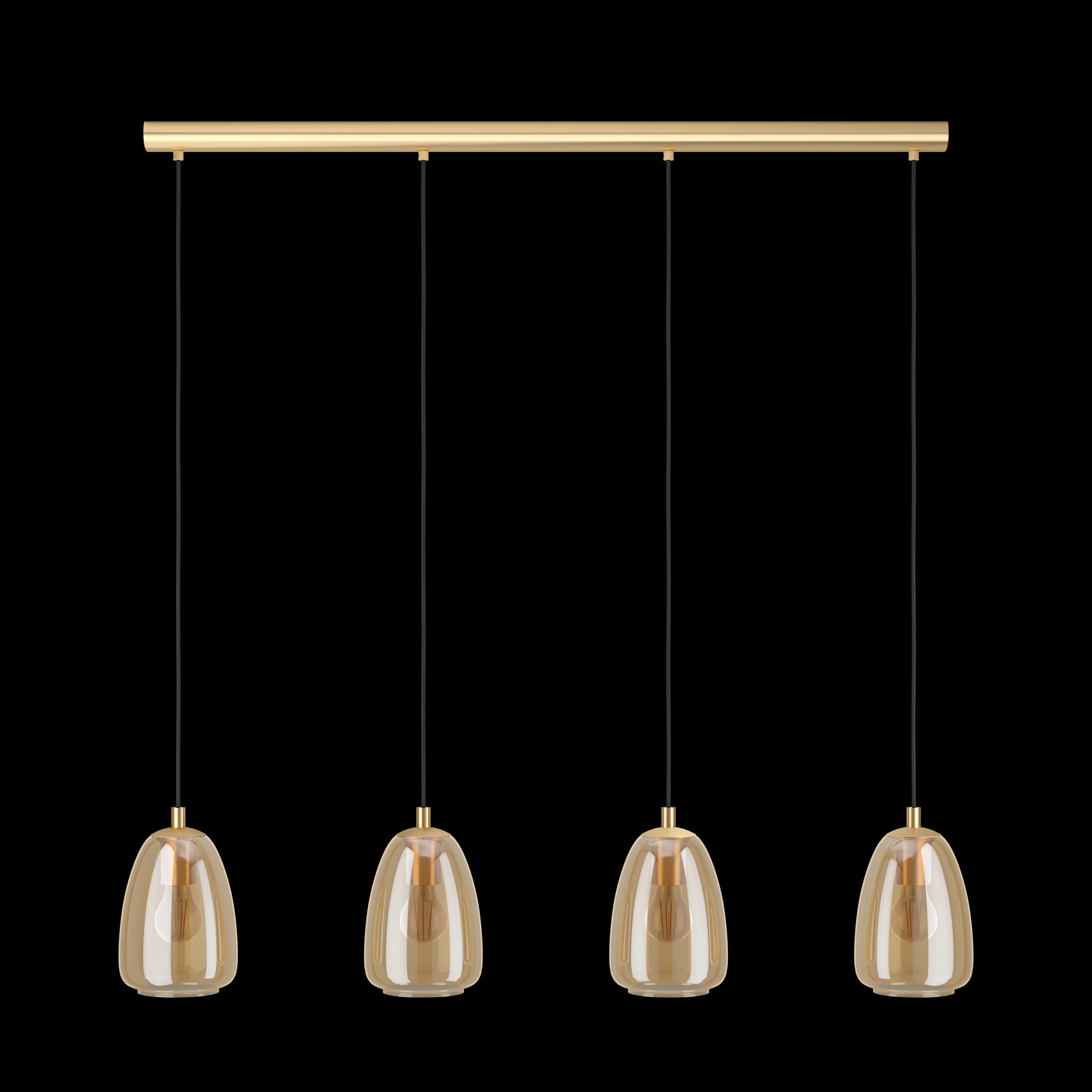 Eglo Alobrase 4-Light Smoked Amber Glass Ceiling Pendant - Modern Dining Room & Kitchen Island Lighting Fixture for Home Decor