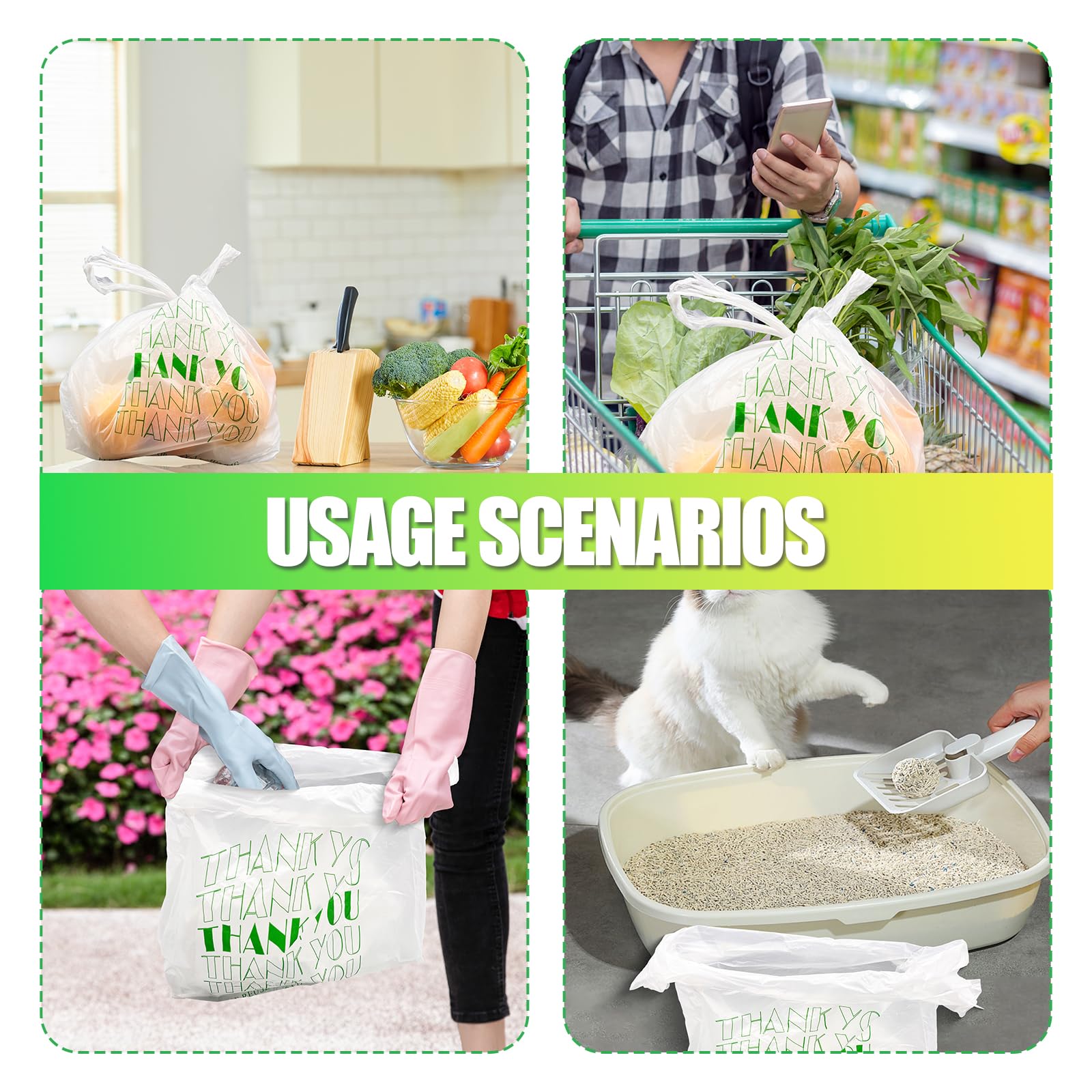 Cheardia Eco-Friendly Thank You T-Shirt Bags - Recyclable Plastic Shopping Bags with Handles for Retail Merchandise | Perfect for Boutiques, Grocery Stores & Gift Packaging