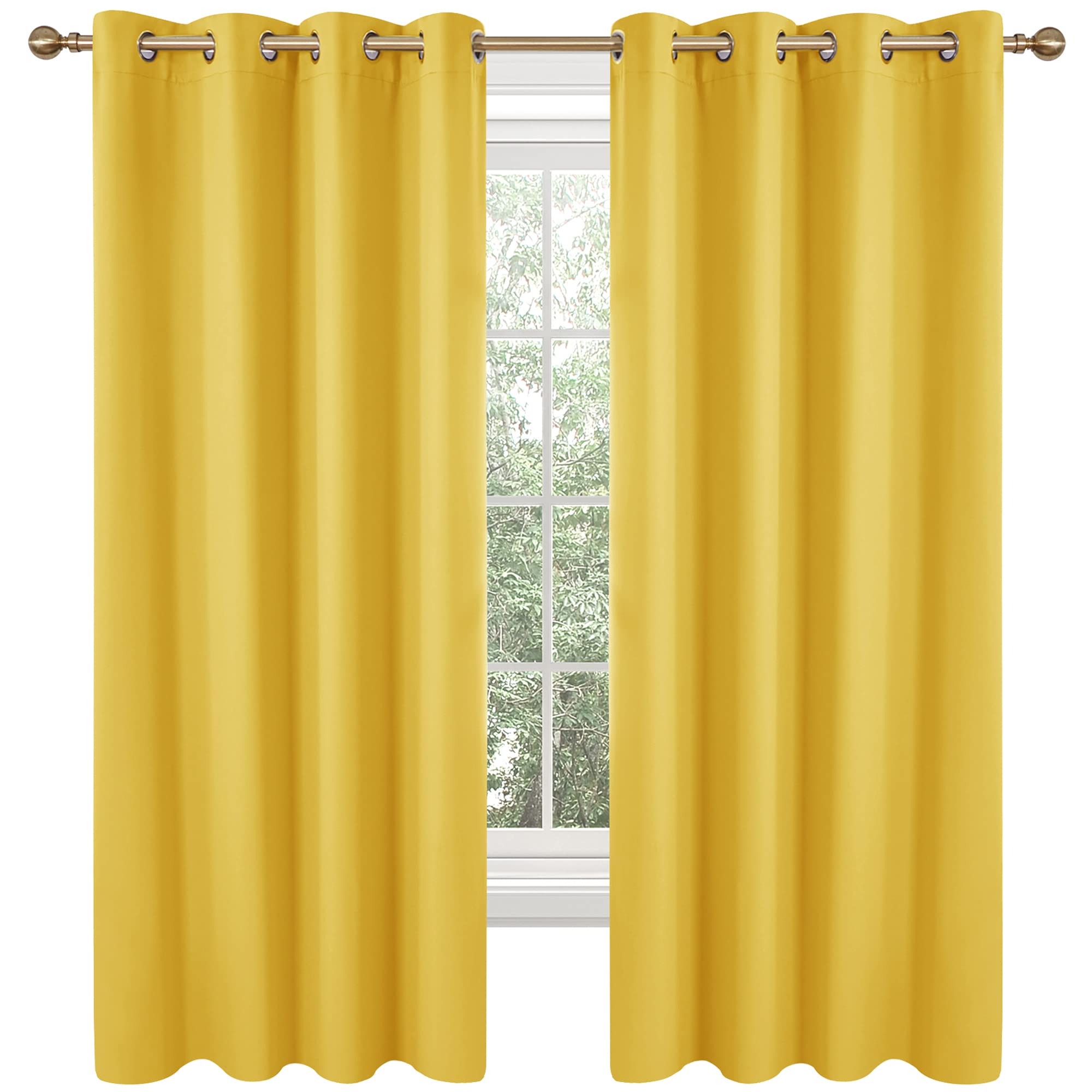 Deconovo Blackout Curtains 72 Inch Length - Thermal Insulated Room Darkening Drapes with Soundproof Panels (Mellow Yellow, 52x72 Inch, 2 Panels) - Perfect for Bedroom, Living Room & Home Theater