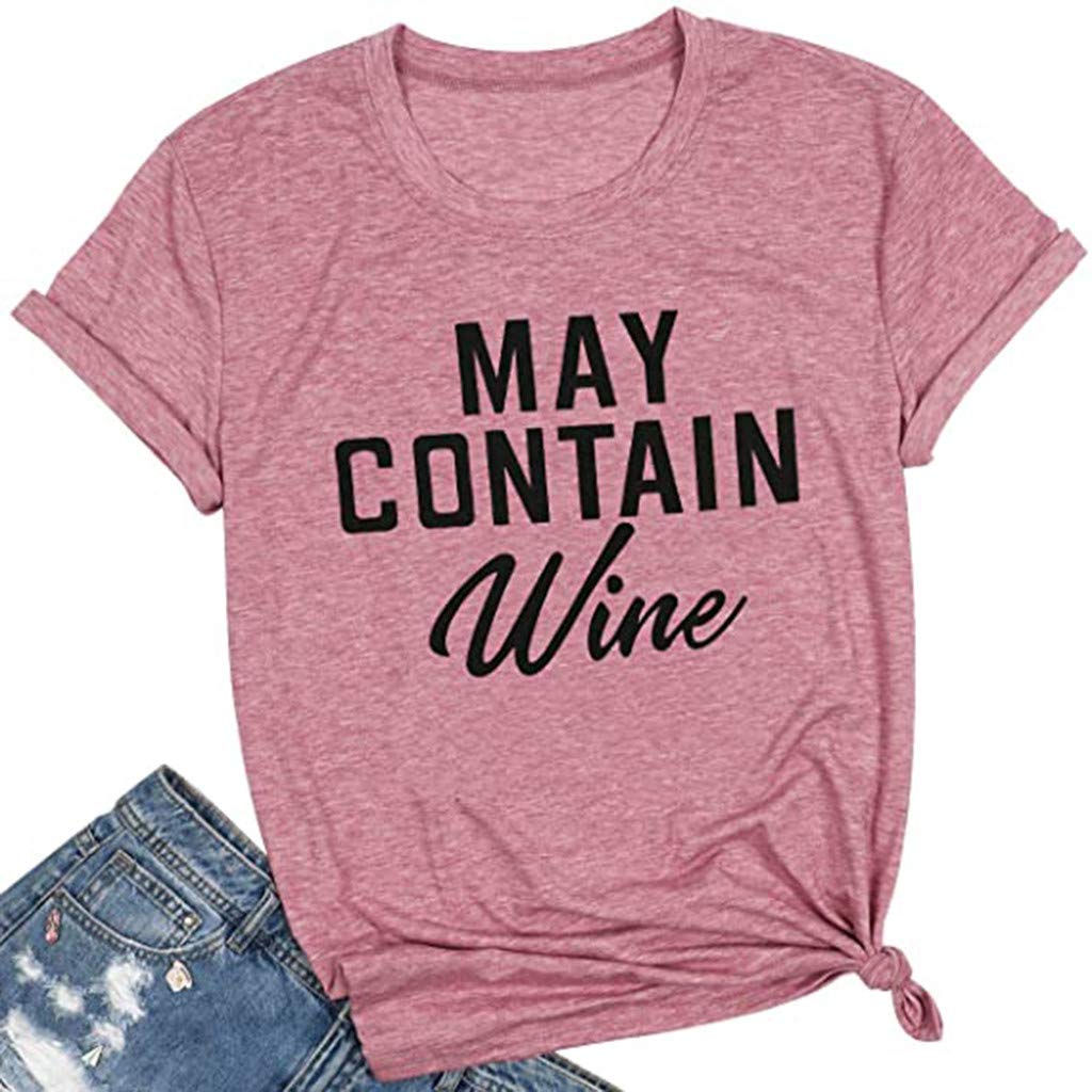 Fastbot Women's Letter Print Short Sleeve T-Shirt - Crew Neck Casual Summer Top - Cute Blouse for Everyday Wear, Outing & Vacation