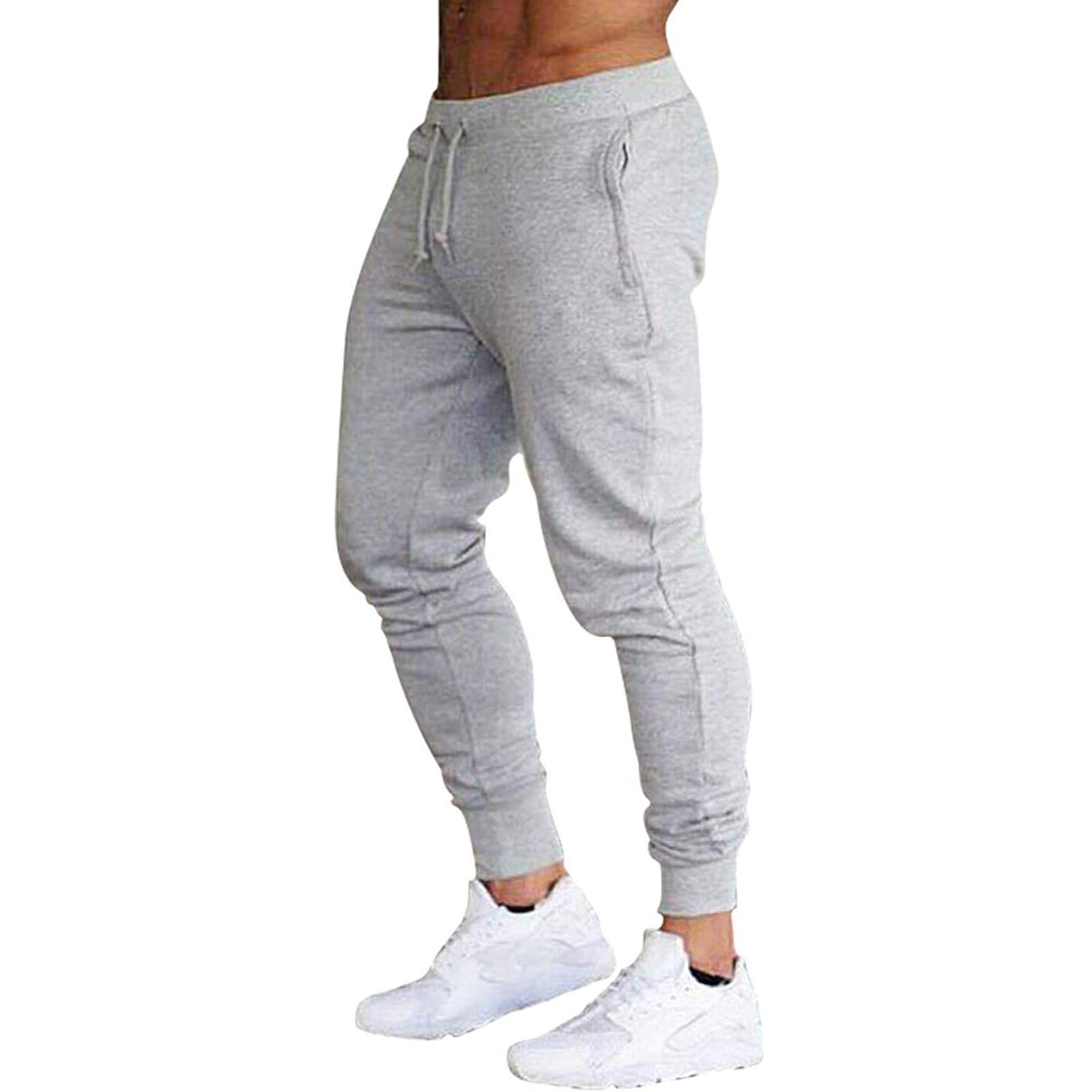 Men's Slim Fit Workout Pants - Bodybuilding, Running & Active Wear - Soft Fuzzy Sweatpants for Gym & Casual Use - White