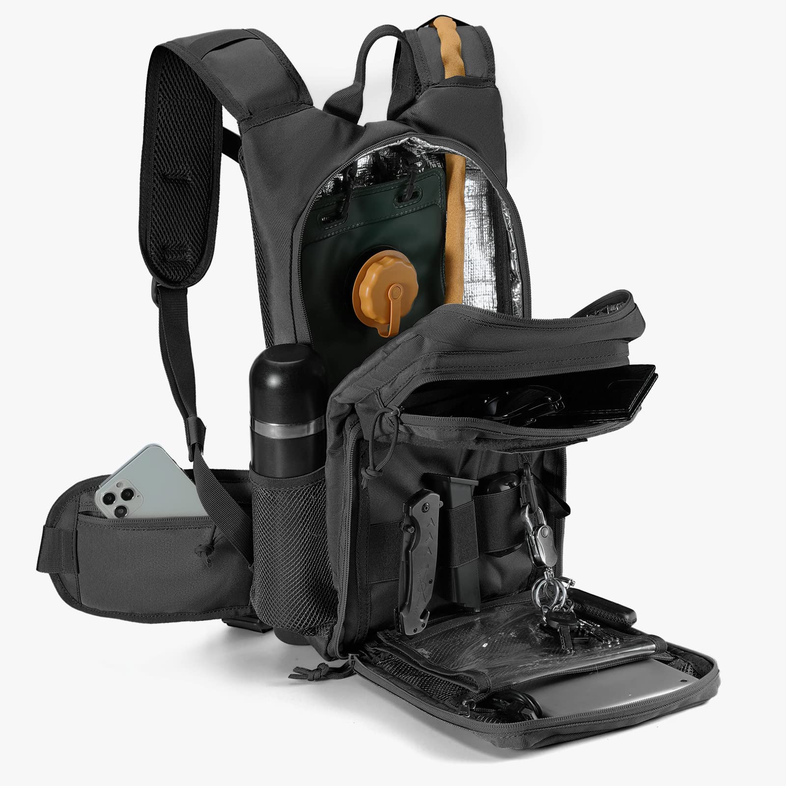 Tactical Hydration Backpack with 34 Molle Attachments - Outdoor Hiking & Military Use