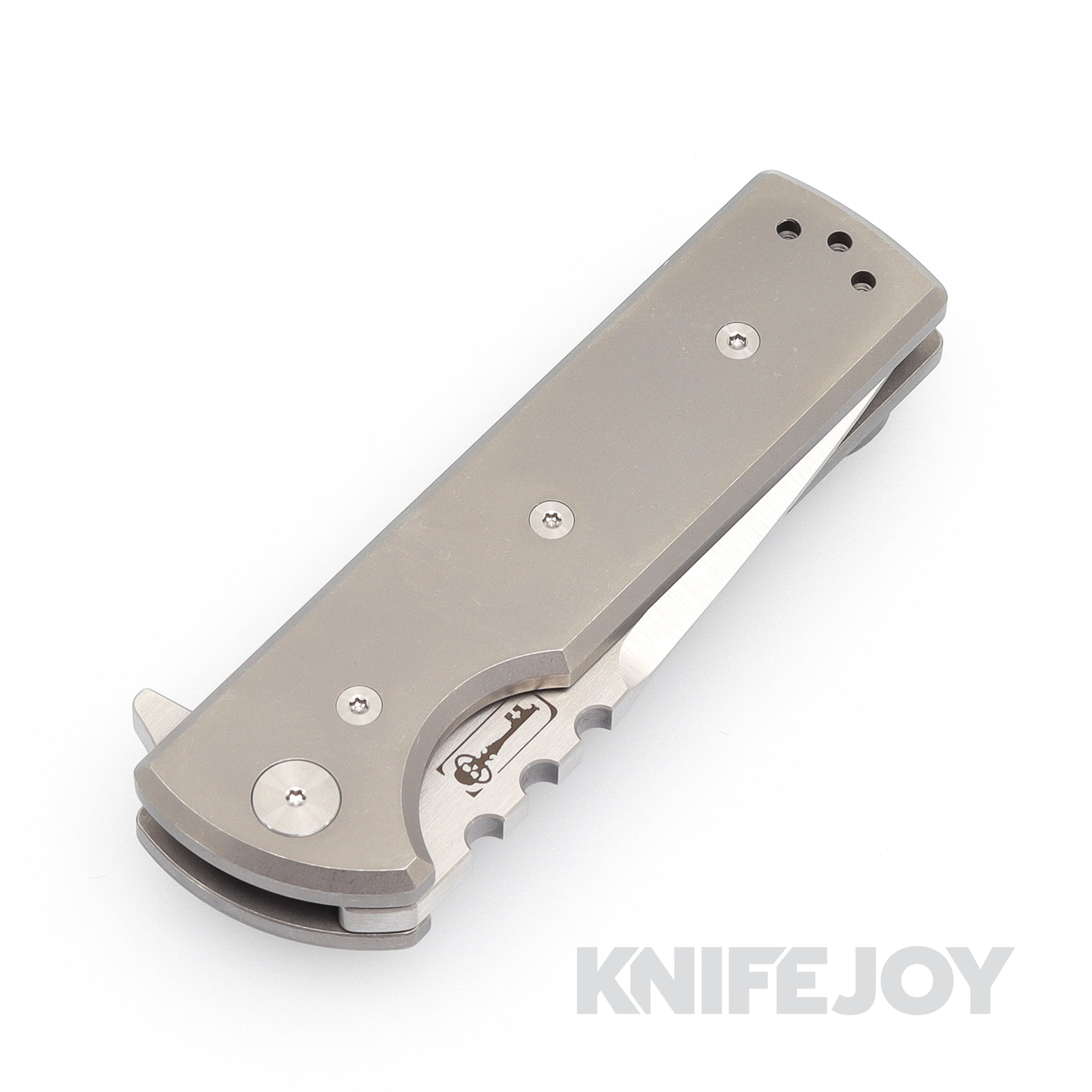 Chaves Knives T.A.K. Folding Pocket Knife - Stonewashed Titanium Handle, Drop Point Blade for EDC, Camping & Outdoor Survival - Tactical Belt Finish Utility Knife