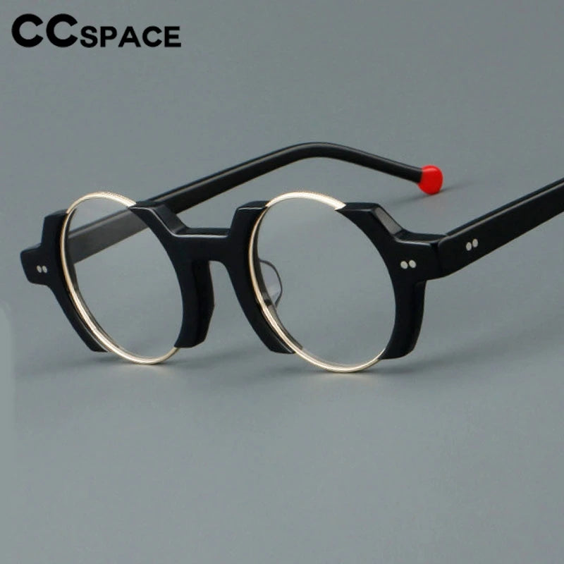 CCspace Unisex Semi-Rim Round Acetate Eyeglasses Frame 301778 - Lightweight & Durable for Reading, Work & Fashion