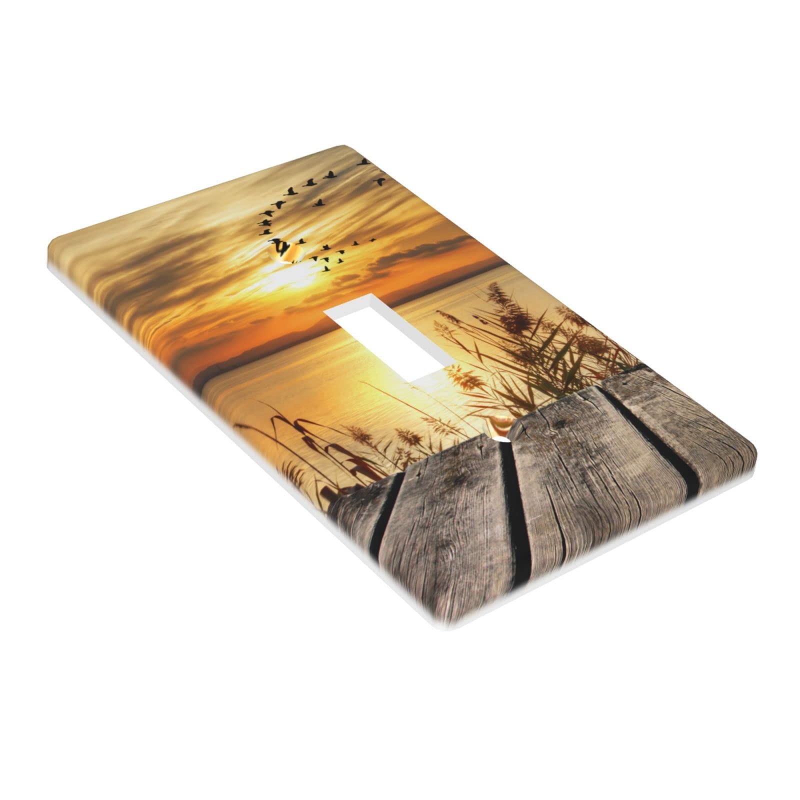 Decorative Fall Light Switch Cover - Single Toggle Wall Plate, 1 Gang Faceplate (4.50 x 2.76 Inch) - Sunset Lake Design for Home & Office Decor