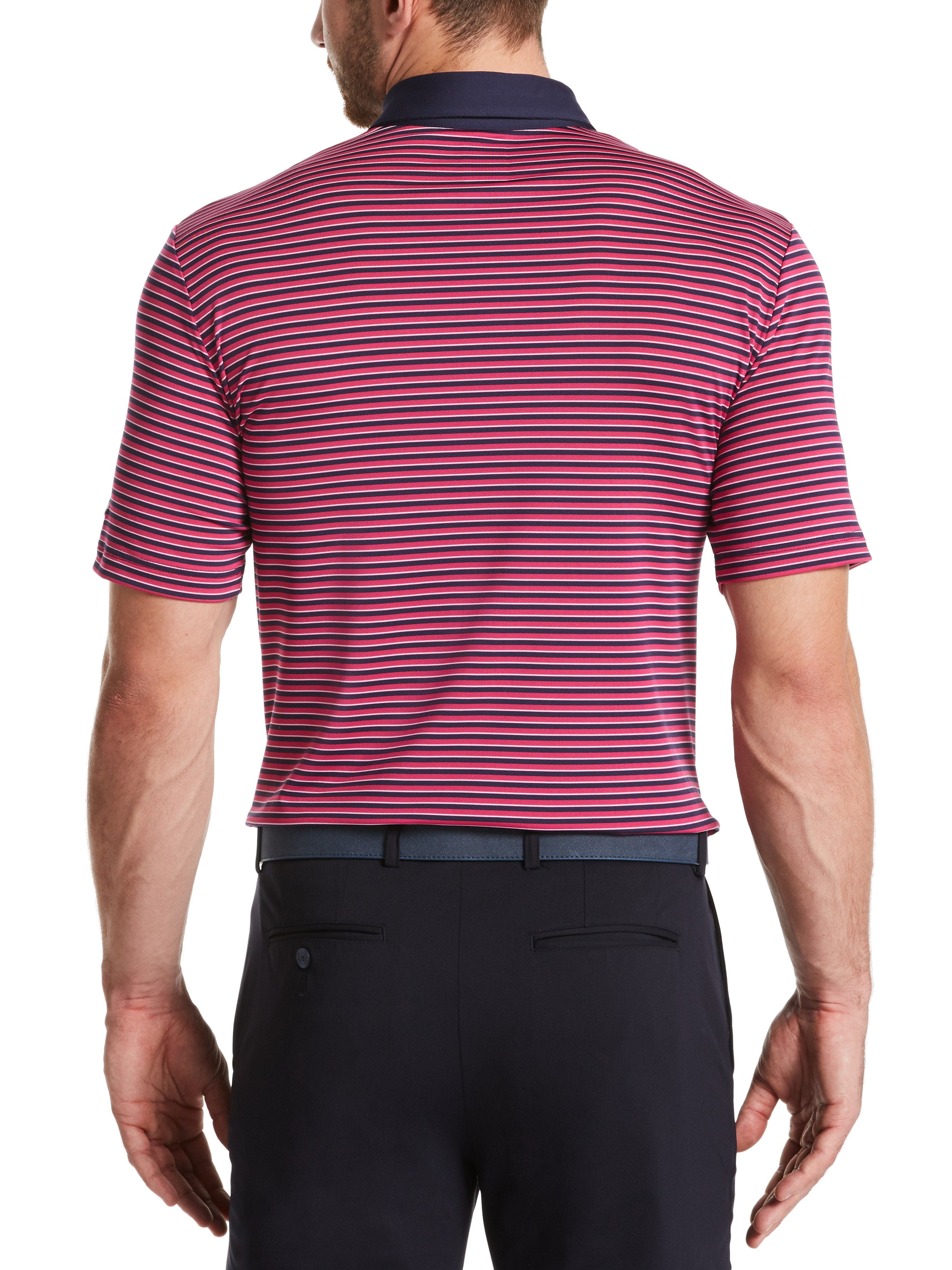 Men's 3-Color Striped Polo Shirt - Casual Short Sleeve Cotton Blend Top for Golf, Business & Summer Outfits