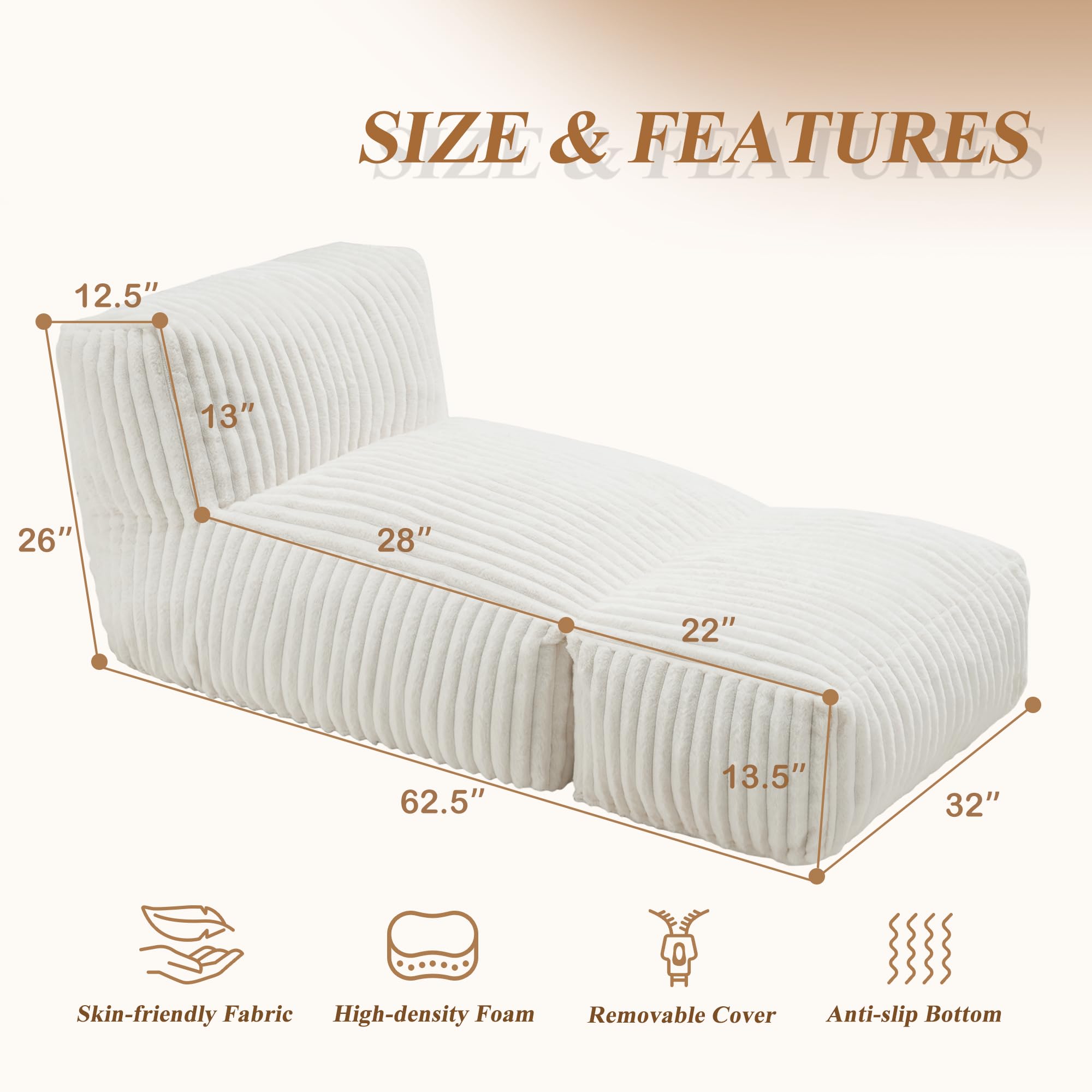 Hobestluk Big Memory Foam Bean Bag Chair for Adults - Oversized Lounger Sofa with Removable Cover, Perfect for Living Room, Bedroom, Balcony & Game Room (White) - Ultimate Comfort for Relaxing, Reading & Movie Nights