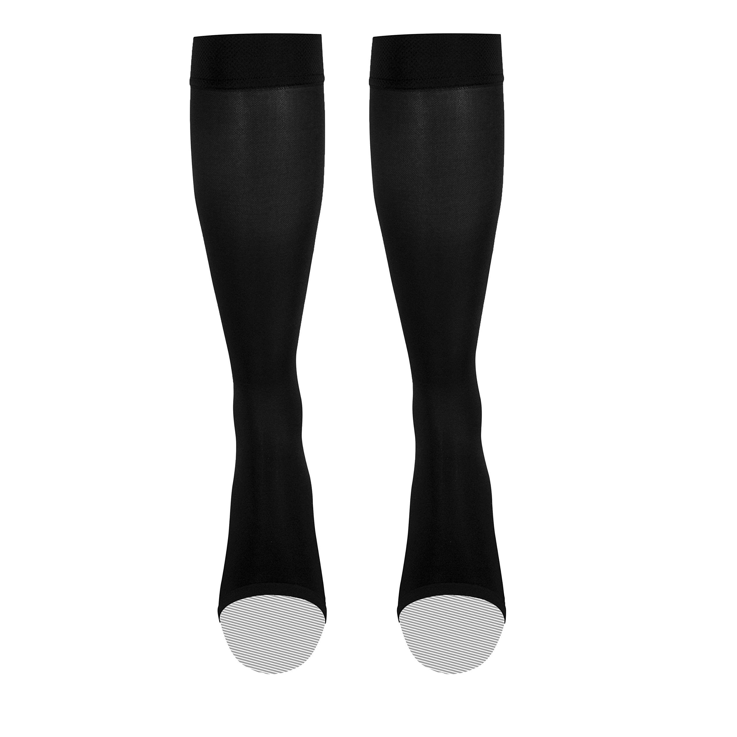 Truform Women's 20-30 mmHg Knee High Open Toe Compression Stockings - Opaque Black Large Size for Varicose Veins & Circulation Support - Perfect for Nurses, Travel & Pregnancy