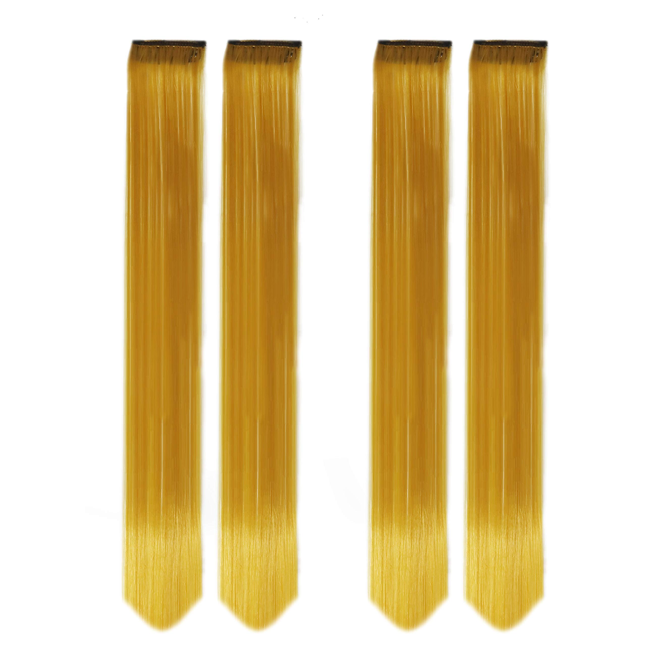 Paradise® Golden Hair Extensions 22 Inches - 4 Pack Clip-in Straight Synthetic Hair Streaks for Women & Girls | Perfect for Parties, Cosplay & Fashion Styling