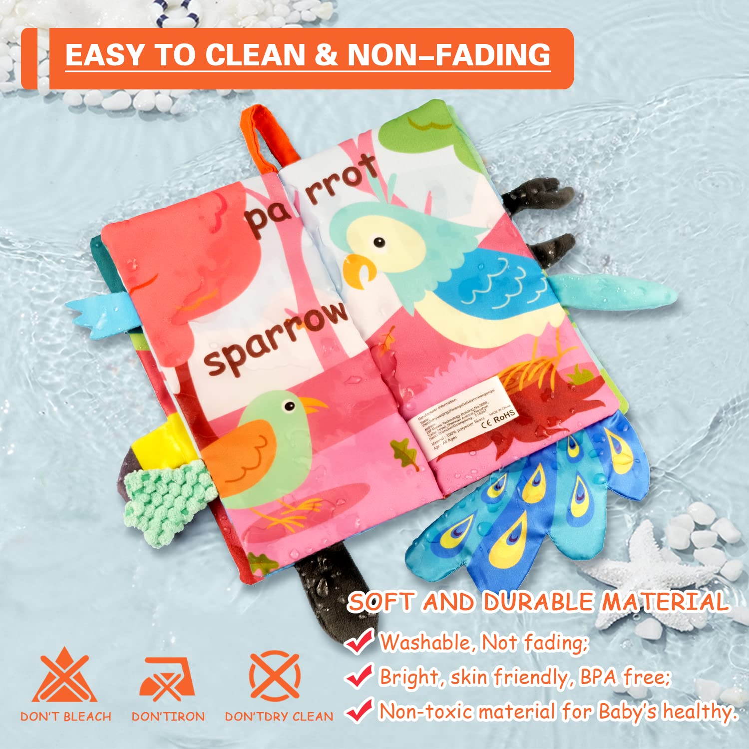 Richgv Soft Crinkle Baby Books - Sensory Toys for 0-12 Months, Jungle & Flying Animals - Perfect for Travel & Gifts