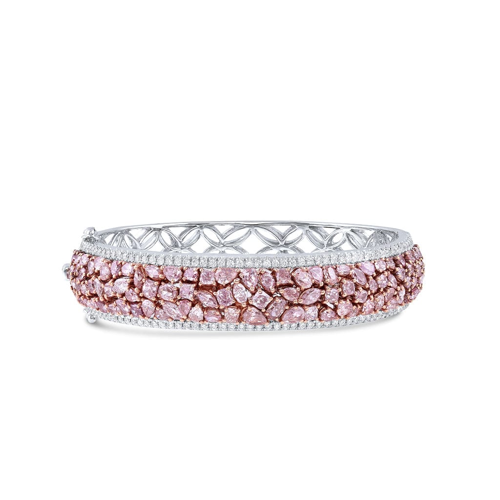 18K White Gold 9.47ctw Pink & White Diamond Bangle Bracelet for Women - Luxury Anniversary Gift, Wedding Jewelry, Elegant Party Accessory