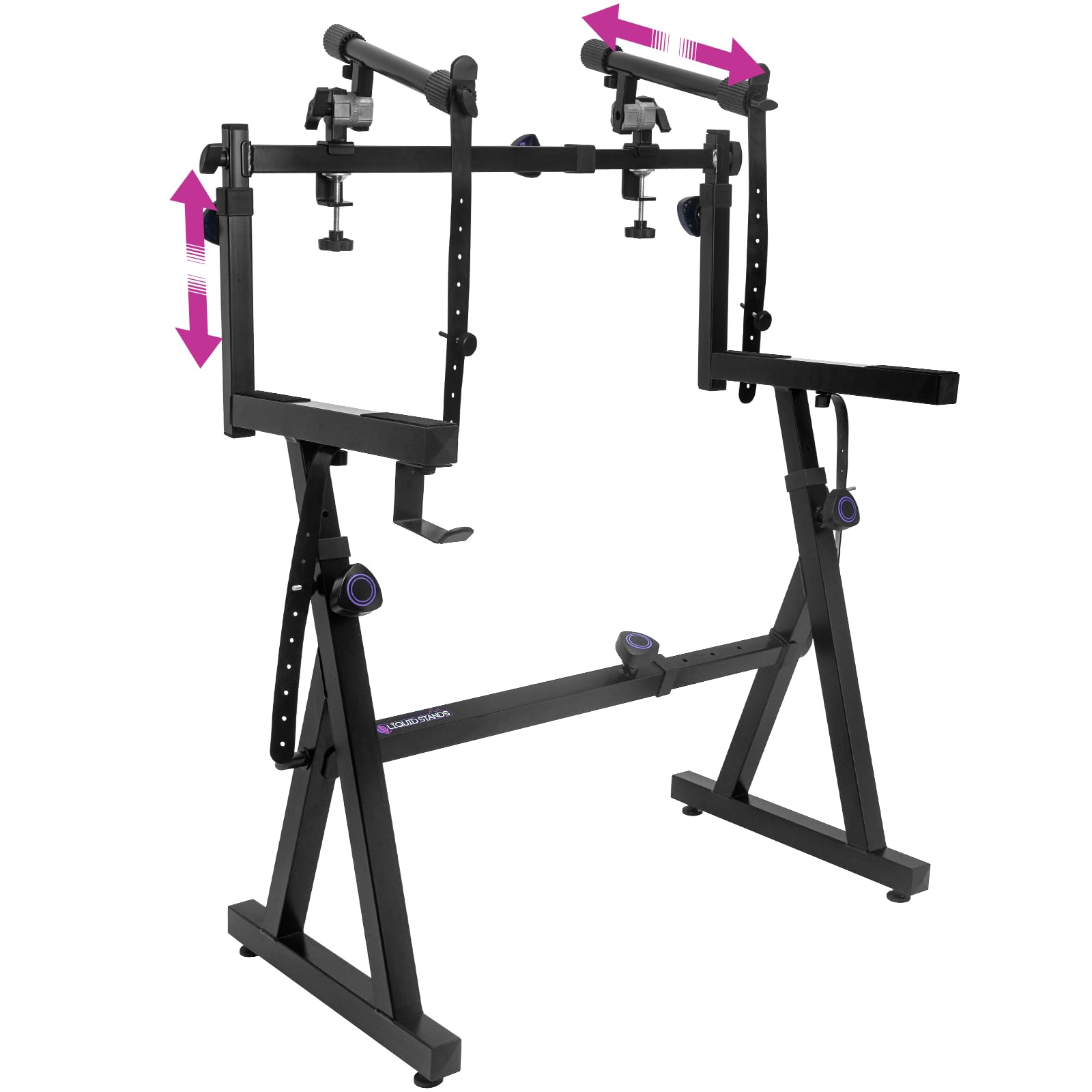 Dual Tier Adjustable Z-Style Piano Keyboard Stand with 2nd Tier Arms - Heavy Duty Portable Music Stand for 54/61/88 Key Digital Pianos & Synthesizers - Perfect for Home Studios, Live Performances & Music Classrooms