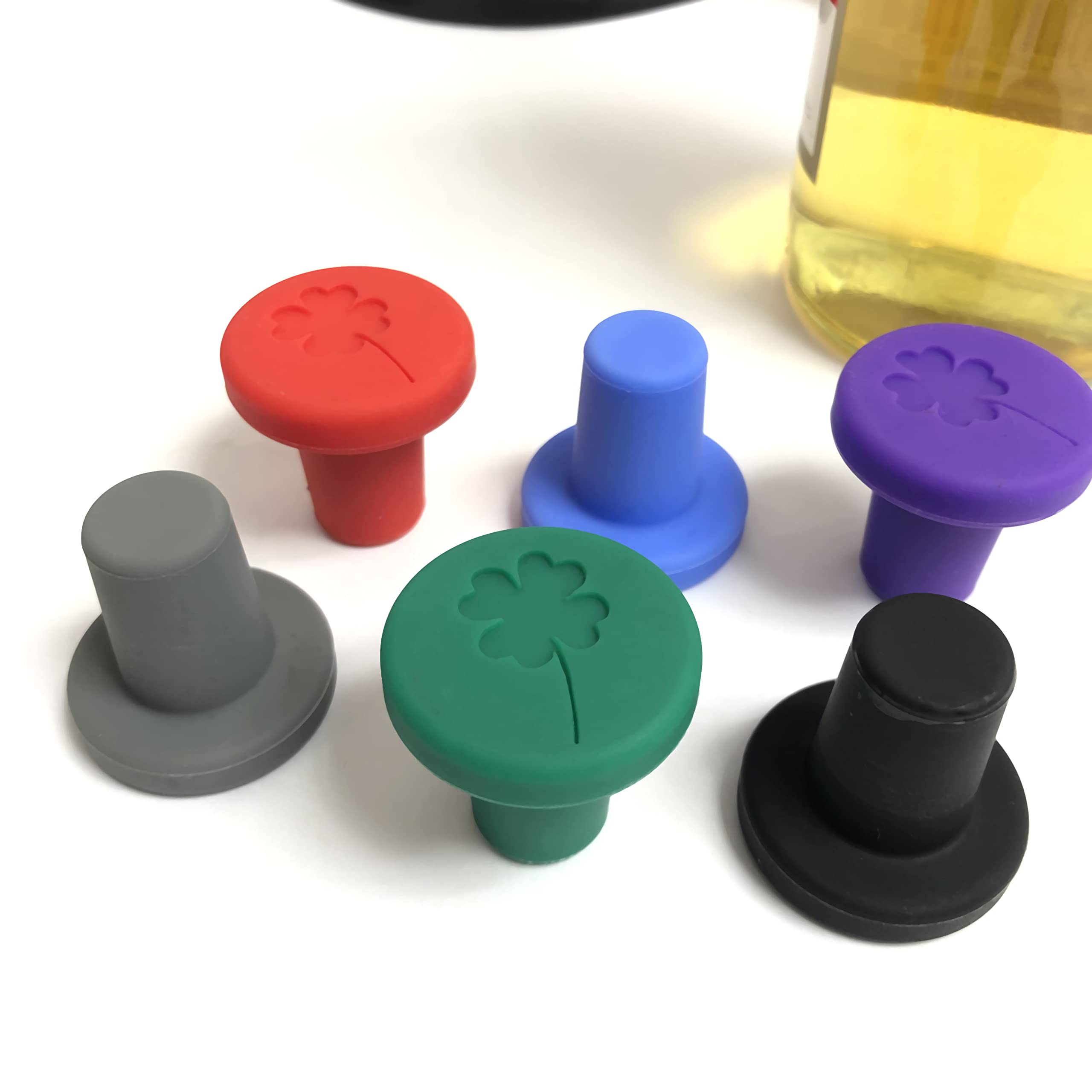 JCSMARTEC Set of 6 Lucky Clover Silicone Wine Stoppers - Beer Bottle Caps & Freshness Sealers for Wine, Champagne, and Liquor Bottles | Perfect for Home Bars, Parties, and Gifts