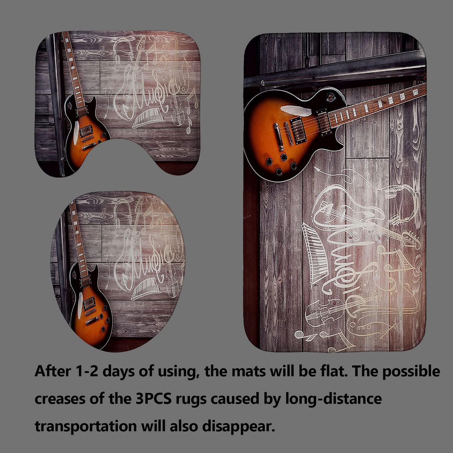 4PCS/Set Modern Brown Guitar Shower Curtain Set - Polyester Flannel Matte Bathroom Decor for Music Lovers - Perfect for Bathroom, Dorm, Apartment Decor
