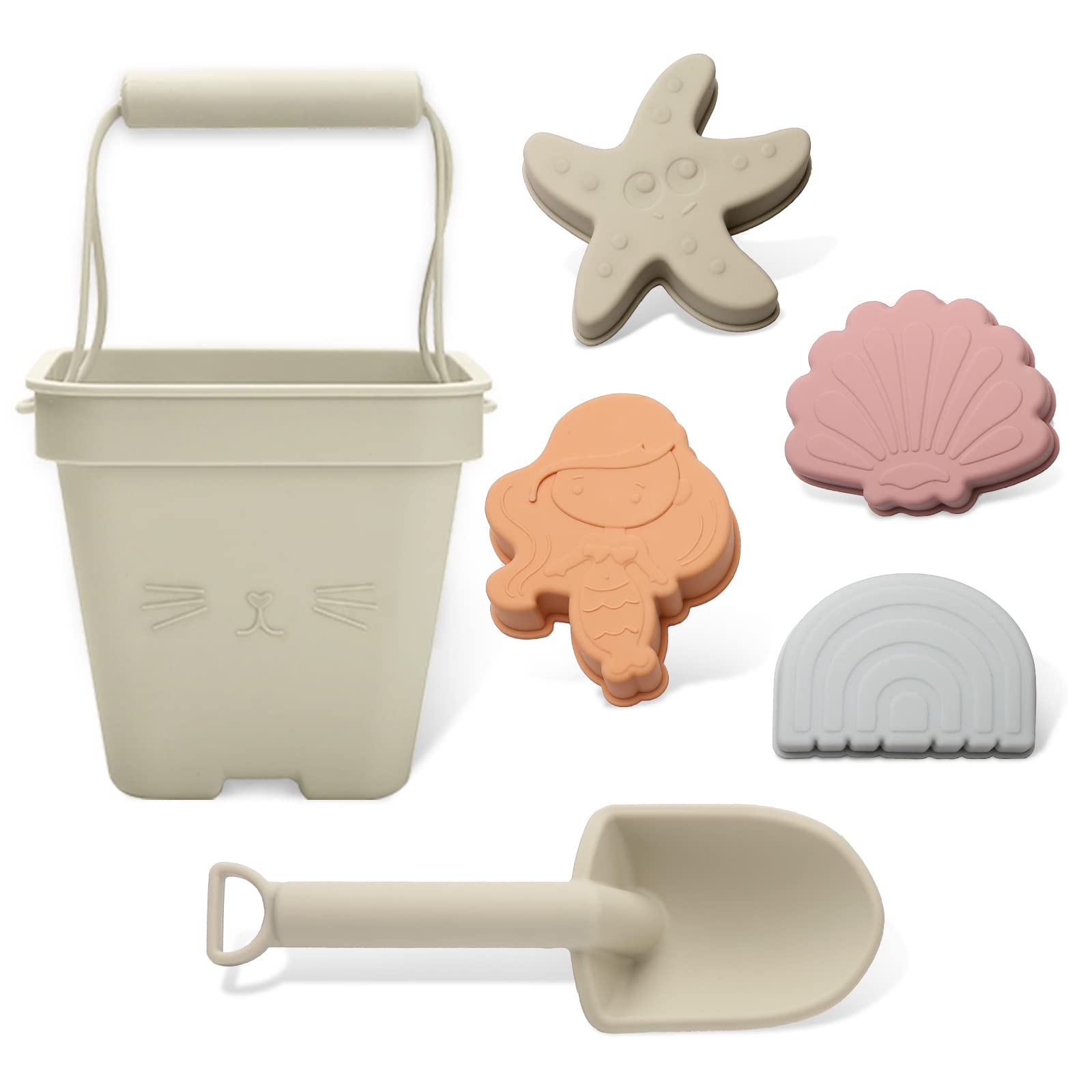 Collapsible Silicone Beach Toys Set - 6-Piece Kids Sand Bucket & Shovel for Travel, Bath Time & Outdoor Play | Durable Water Toys for Toddlers, Beach Vacations & Summer Fun