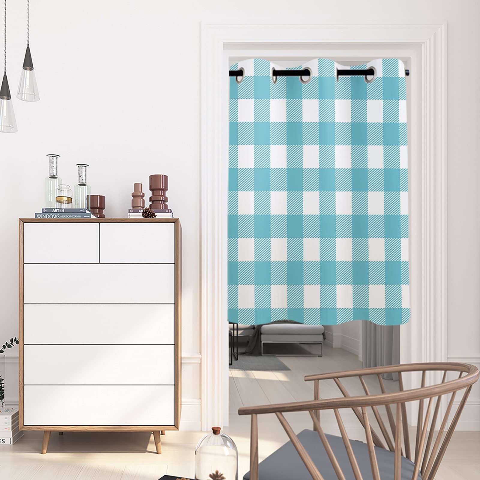 Teal Buffalo Check Blackout Curtains - Thermal Insulated Grommet Window Panel (52x24 Inch) for Living Room & Bedroom - Light Blocking Home Decor for Better Sleep & Energy Efficiency