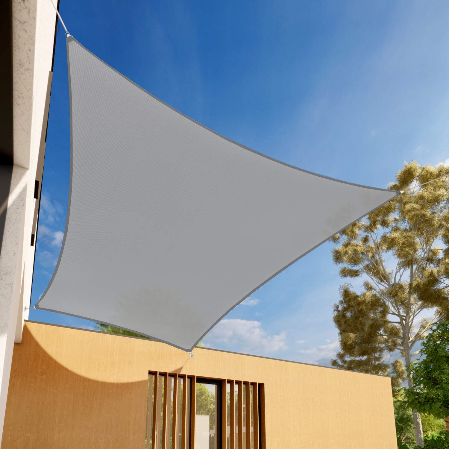 E&K Sunrise 19' x 19' Rectangle Sun Shade Sail - Light Grey UV Block Outdoor Fabric with Reinforced Curve Edges - Perfect for Patio, Poolside, Garden and Backyard Shade Protection