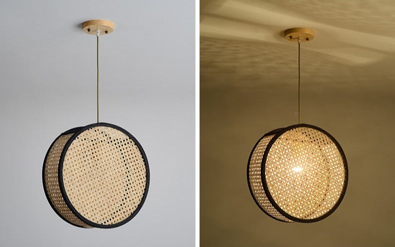 Bali Rattan Round LED Pendant Light - Natural Woven Rattan Ceiling Lamp for Boho Home Decor, Bedroom & Living Room Lighting