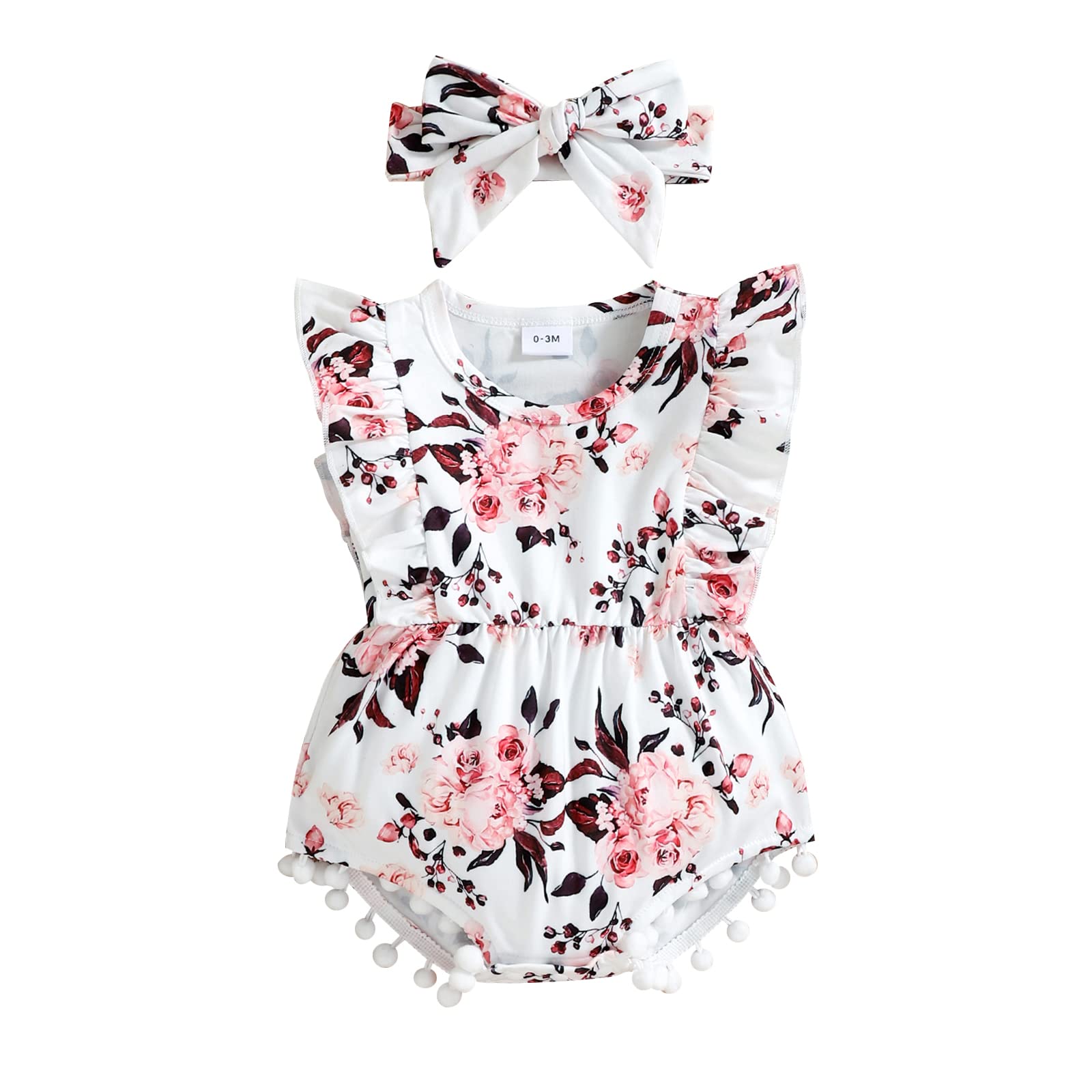 Hascloth Newborn Baby Girl Romper - Floral Tassel Bodysuit with Ruffle Sleeveless Jumpsuit & Shorts | Cute Infant Outfit for Photoshoots, Parties & Summer Playdates