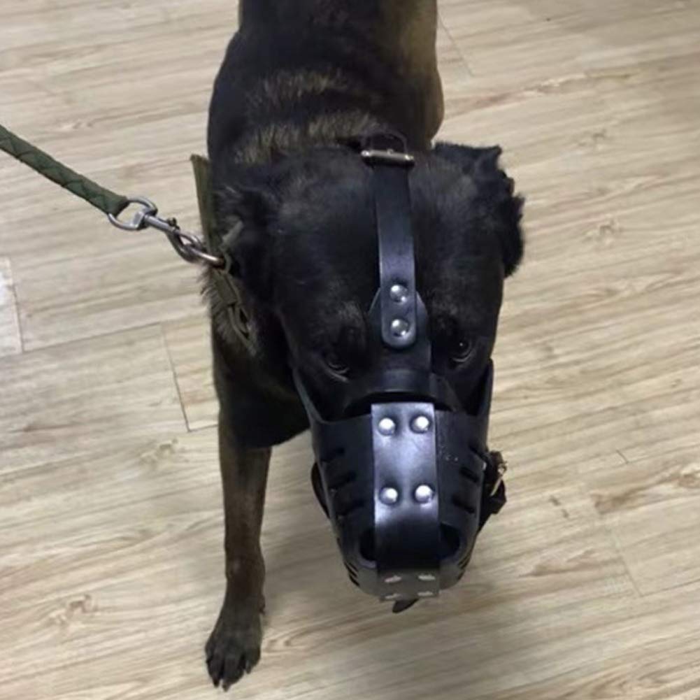 Genuine Leather Dog Muzzle for Pitbulls & Large Dogs - Adjustable Secure Basket Training Mask for Biting, Chewing & Barking Control | Perfect for Training, Walks & Public Safety