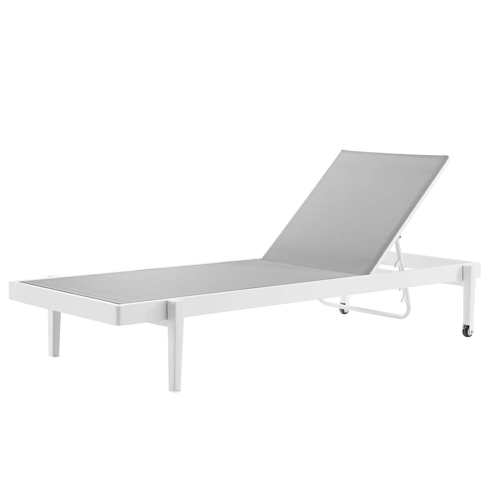 Modern Aluminum Lounge Chair Chaise - White Gray Metal Outdoor Patio Furniture for Balcony, Cafe, Bistro & Poolside Relaxation