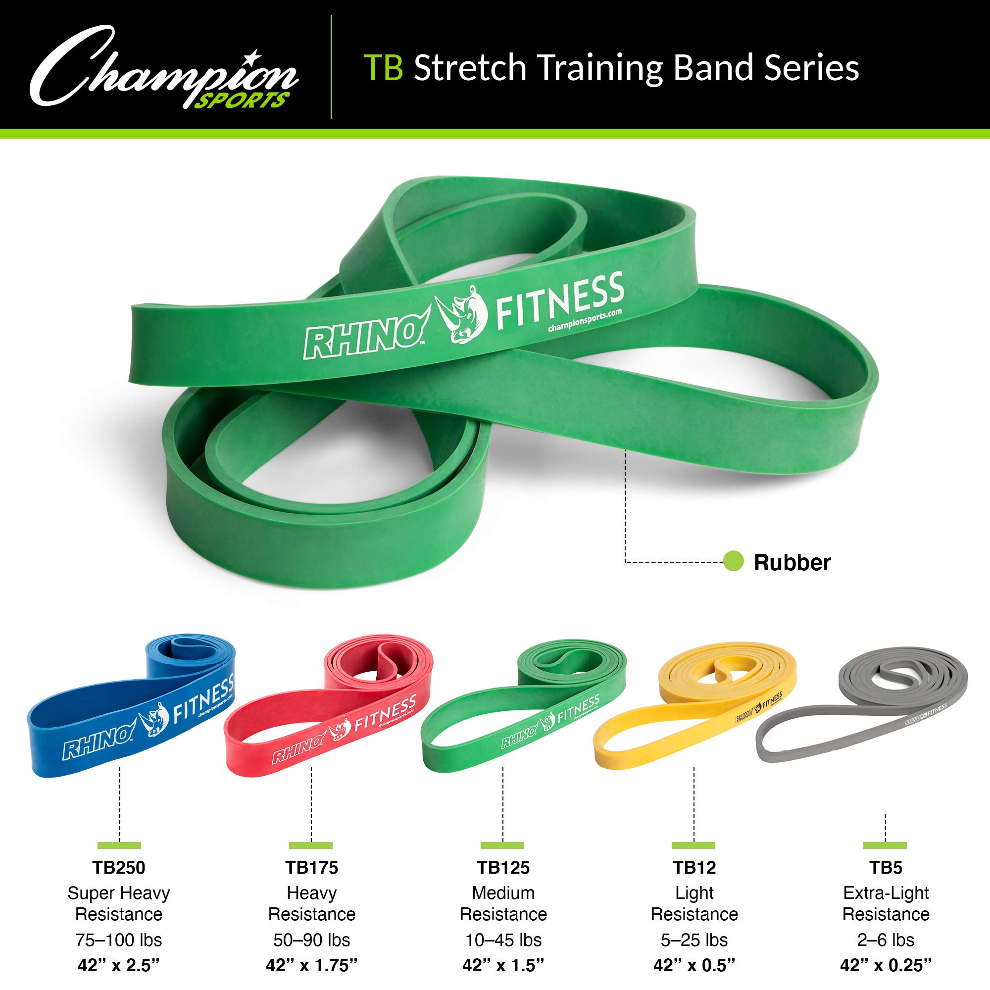 Champion Sports Resistance Bands Set - 5 Levels from Extra Light to Super Heavy for Men & Women | Durable Fitness Bands for Strength Training, Stretching, Physical Therapy & Home Workouts | Perfect for Gym, Yoga, Pilates & Rehabilitation Exercises