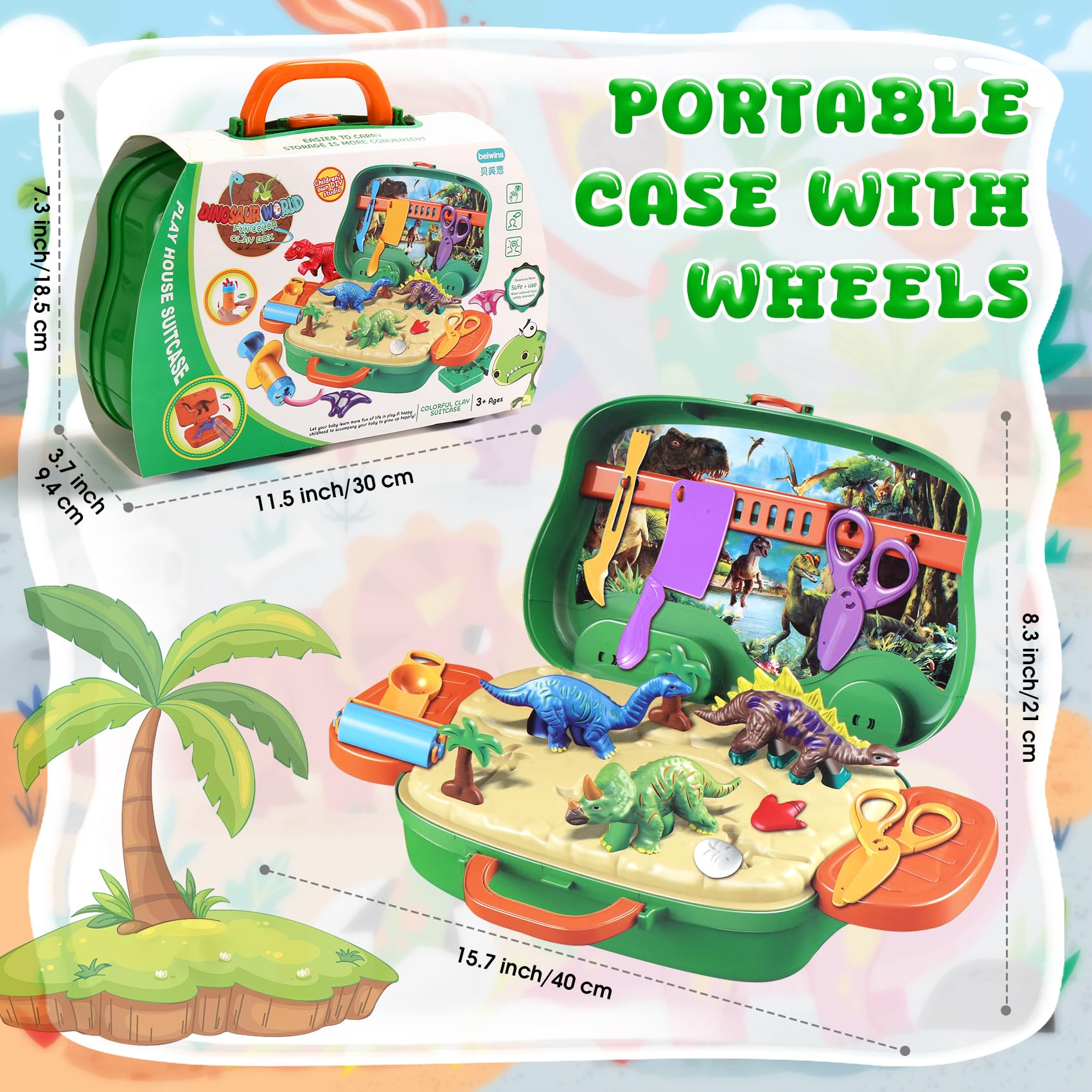 DIY Play Dough Dinosaur Toys Kit - 24-Piece Clay Pretend Play Set with Molds & Portable Storage Case - Creative Educational STEM Toys for Kids Ages 3-8 - Perfect for Birthday Gifts, Classroom Activities & Sensory Play