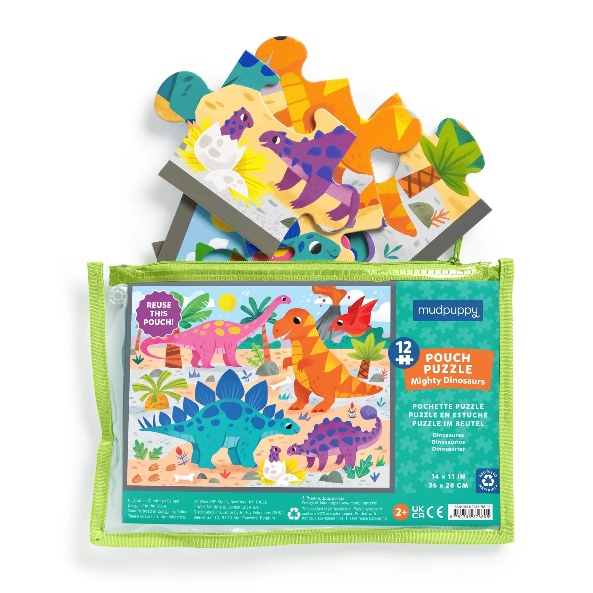 Mighty Dinosaurs 12 Piece Pouch Puzzle - Educational Dinosaur Toys for Kids Ages 3-5 | Perfect for Travel, Preschool Learning & Birthday Gifts