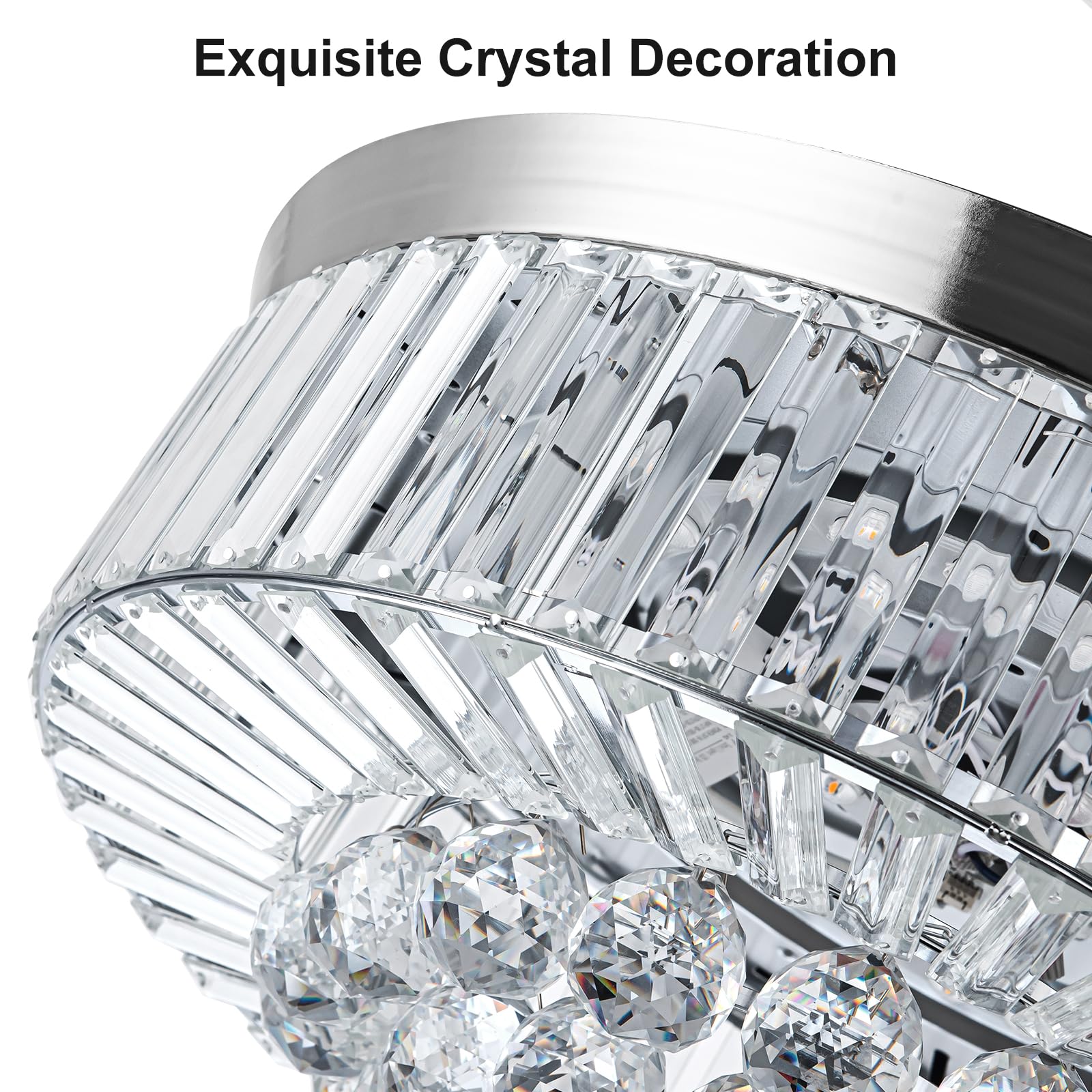 36'' Silver Retractable Crystal Chandelier Fan with Light - Remote Control, Dimmable, Reversible Blades - Perfect for Dining Room, Living Room & Bedroom Ceiling Decor | Elegant Cooling & Lighting Solution for Home & Office