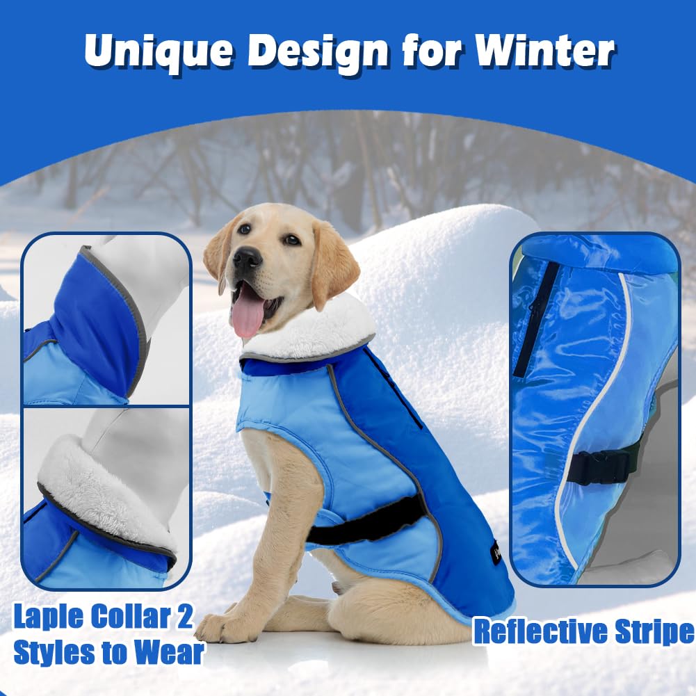 EMUST Thick Windproof Dog Winter Coat - Warm Pet Jacket for Small, Medium & Large Dogs (New Blue, XXL) - Ideal for Cold Weather Walks & Outdoor Adventures