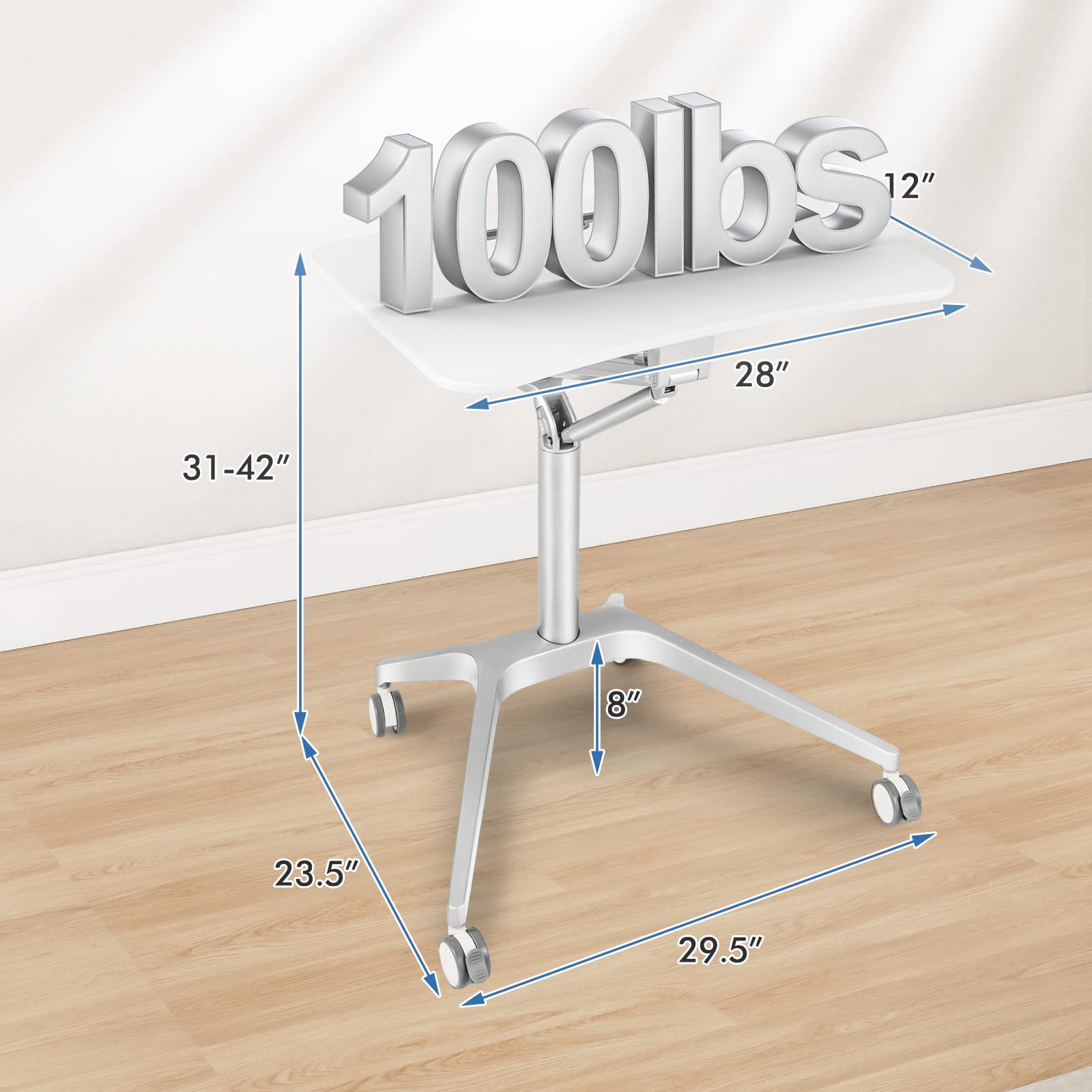 Tangkula Adjustable Mobile Standing Desk with Pneumatic Lift - Portable Sit Stand Laptop Table with Tablet Holder & 4 Wheels - Rolling Lectern Podium for Home Office, Classroom & Conference Room - Perfect for Remote Work, Online Teaching & Presentations