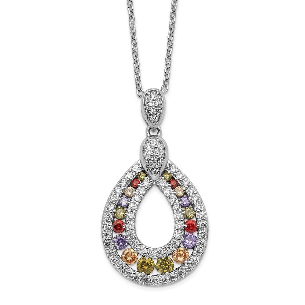 18.18mm Cheryl M 925 Sterling Silver Multicolor CZ Cubic Zirconia Simulated Diamond Necklace - 18 Inch Elegant Jewelry Gift for Women, Perfect for Weddings, Anniversaries & Special Occasions
