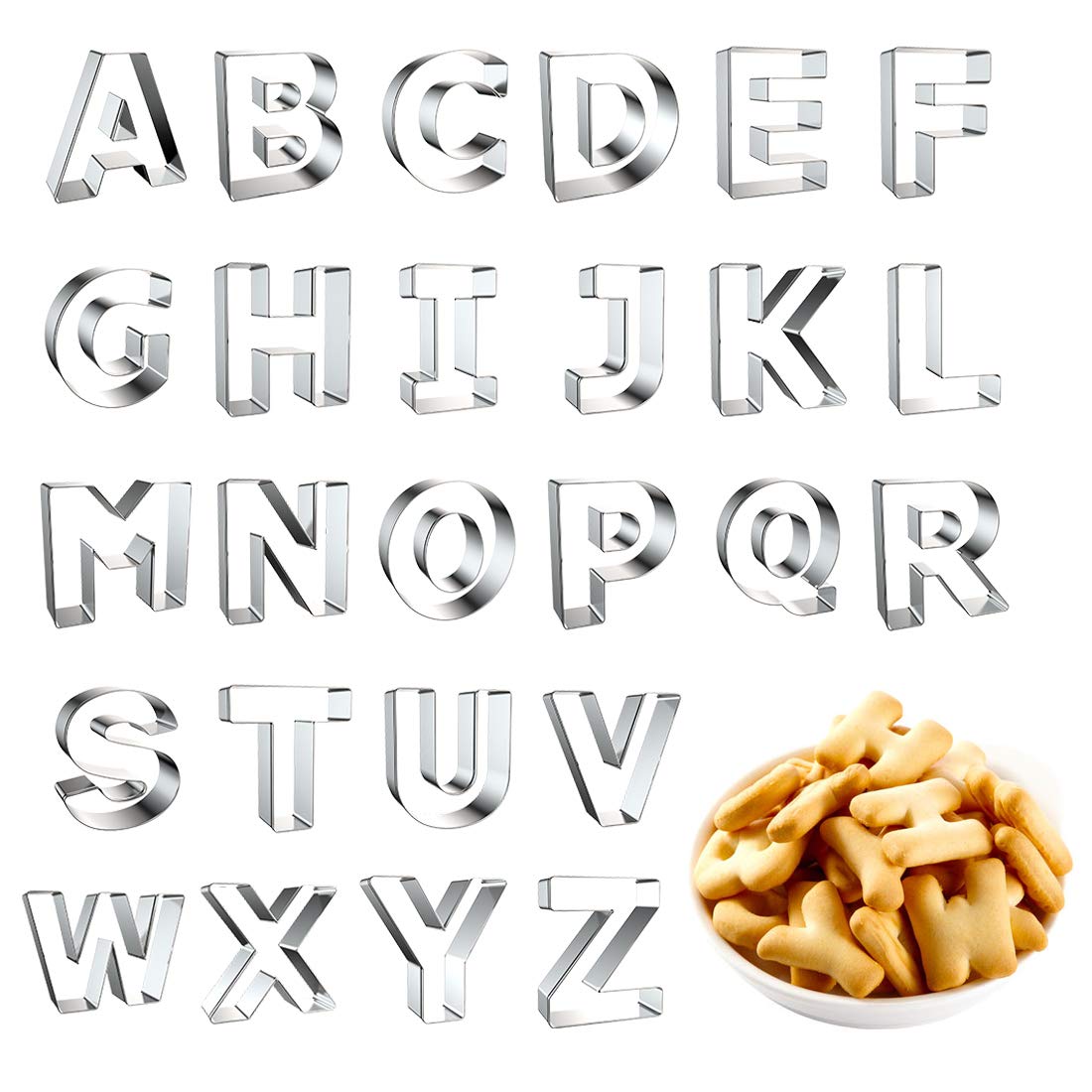 26-Piece Stainless Steel Alphabet Cookie Cutters Set - A-Z Letter Cutters for Fondant, Sugar Craft, Sandwich Decorations | Perfect for Baking, Cake Decorating, and DIY Party Treats