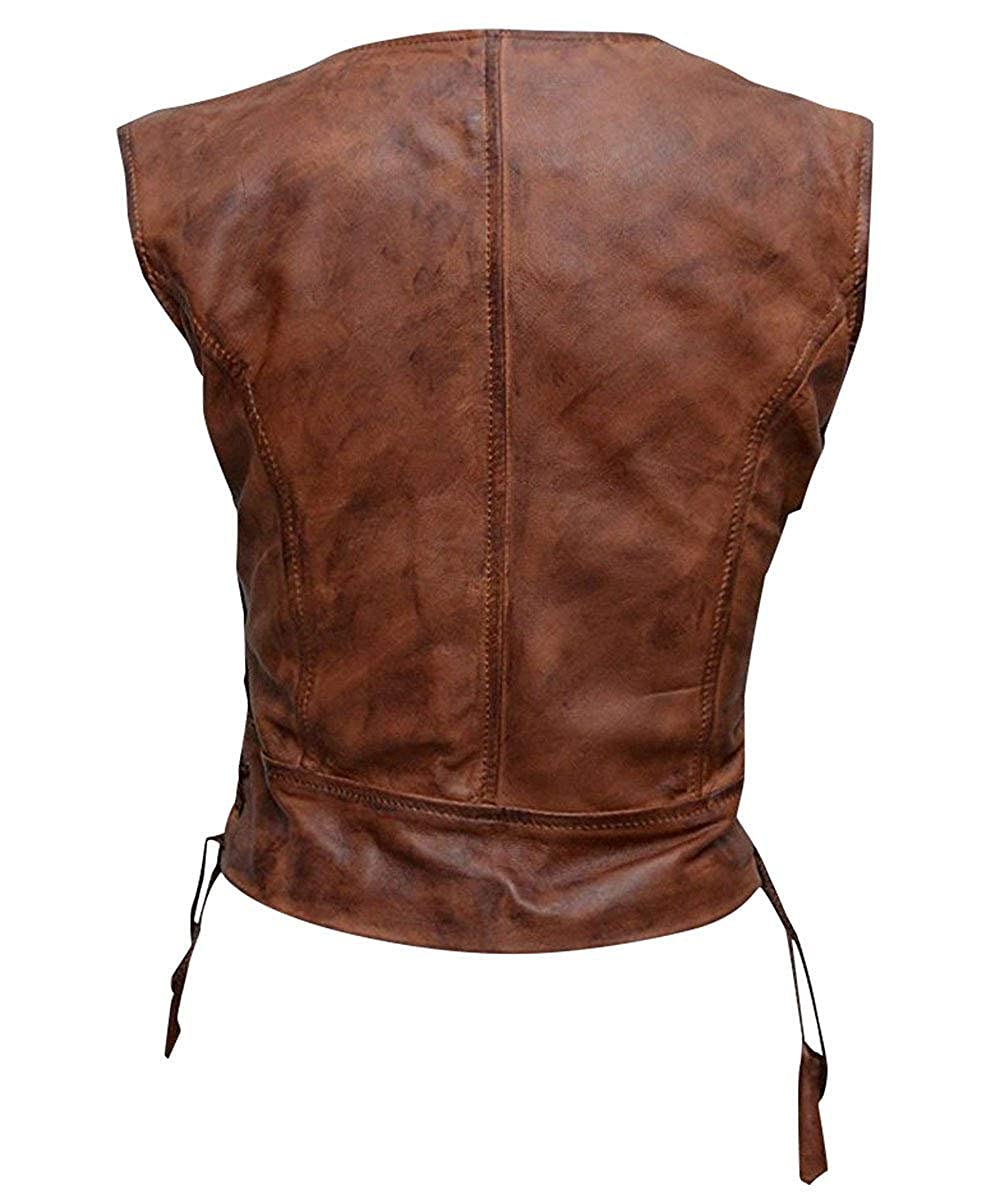 Women's Michonne Walking Dead Brown Leather Vest - Danai Gurira Cosplay Costume & Motorcycle Jacket (Real/Faux Leather) - Perfect for Halloween, Comic Con & Biker Fashion