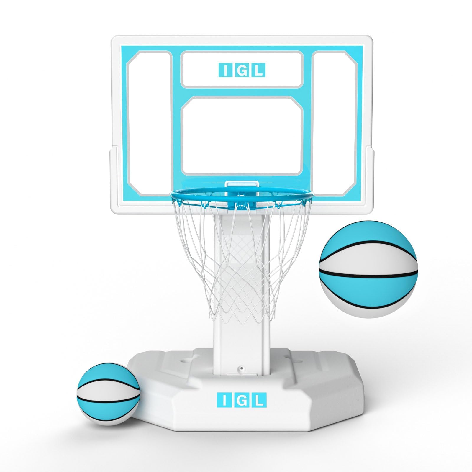 IGL Outdoor Pool Basketball Hoop - Stainless Steel Rim with Double Water Storage Base, Includes 2 Balls & Pump - Perfect for Backyard Pool Games, Summer Parties, and Family Fun Activities