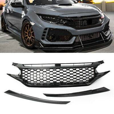 2016-2018 Honda Civic Coupe/Sedan Front Grille with Eyelids - Glossy Black Mesh Style Replacement Grill Set for Enhanced Style & Aerodynamics | Perfect for Car Modifications & Show Events