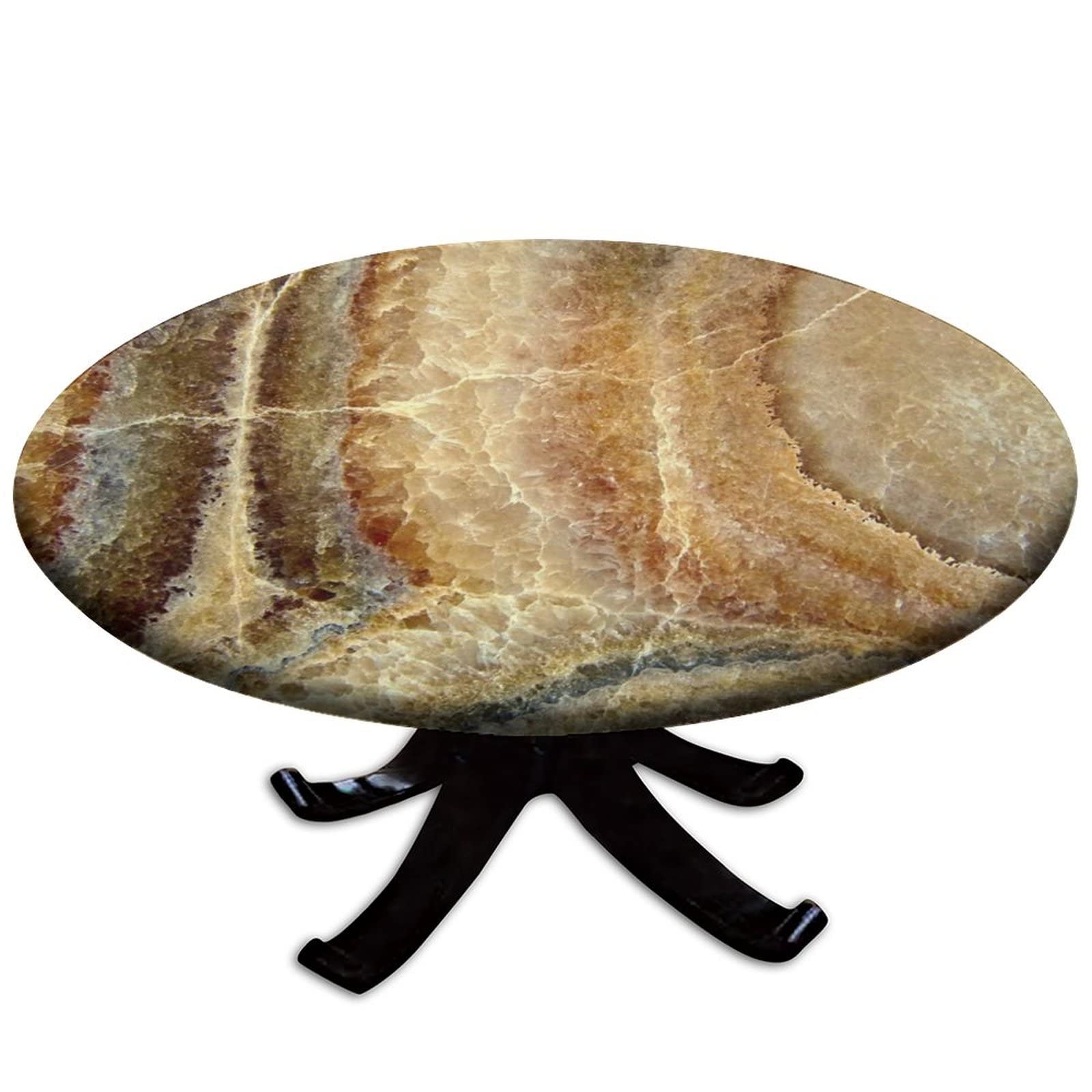 Waterproof Elastic Edge Round Marble Tablecloth - Fits 24