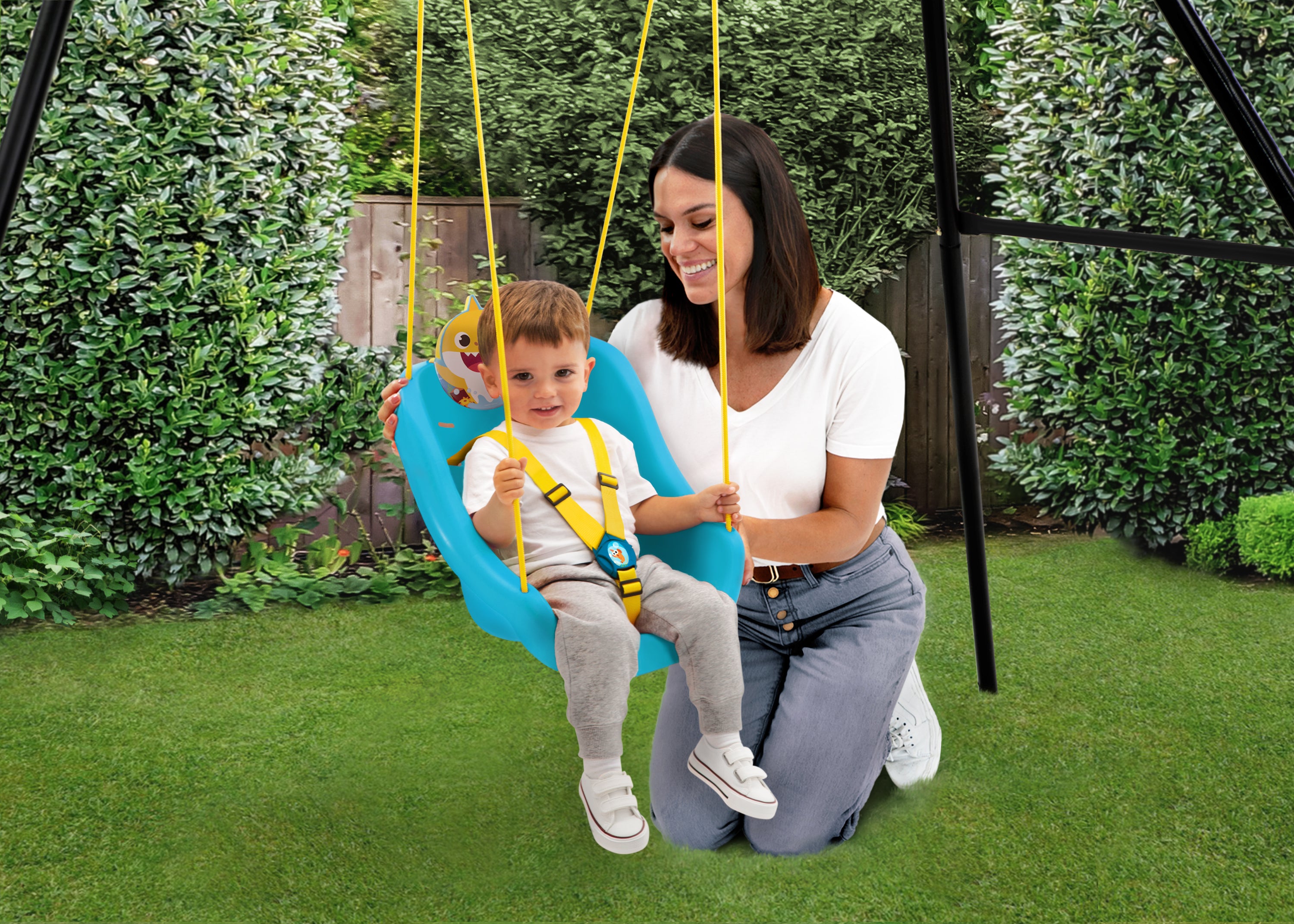 Baby Shark 2-in-1 Outdoor Kids Swing Set with Adjustable Seat - Perfect for Backyard, Park & Playground Fun