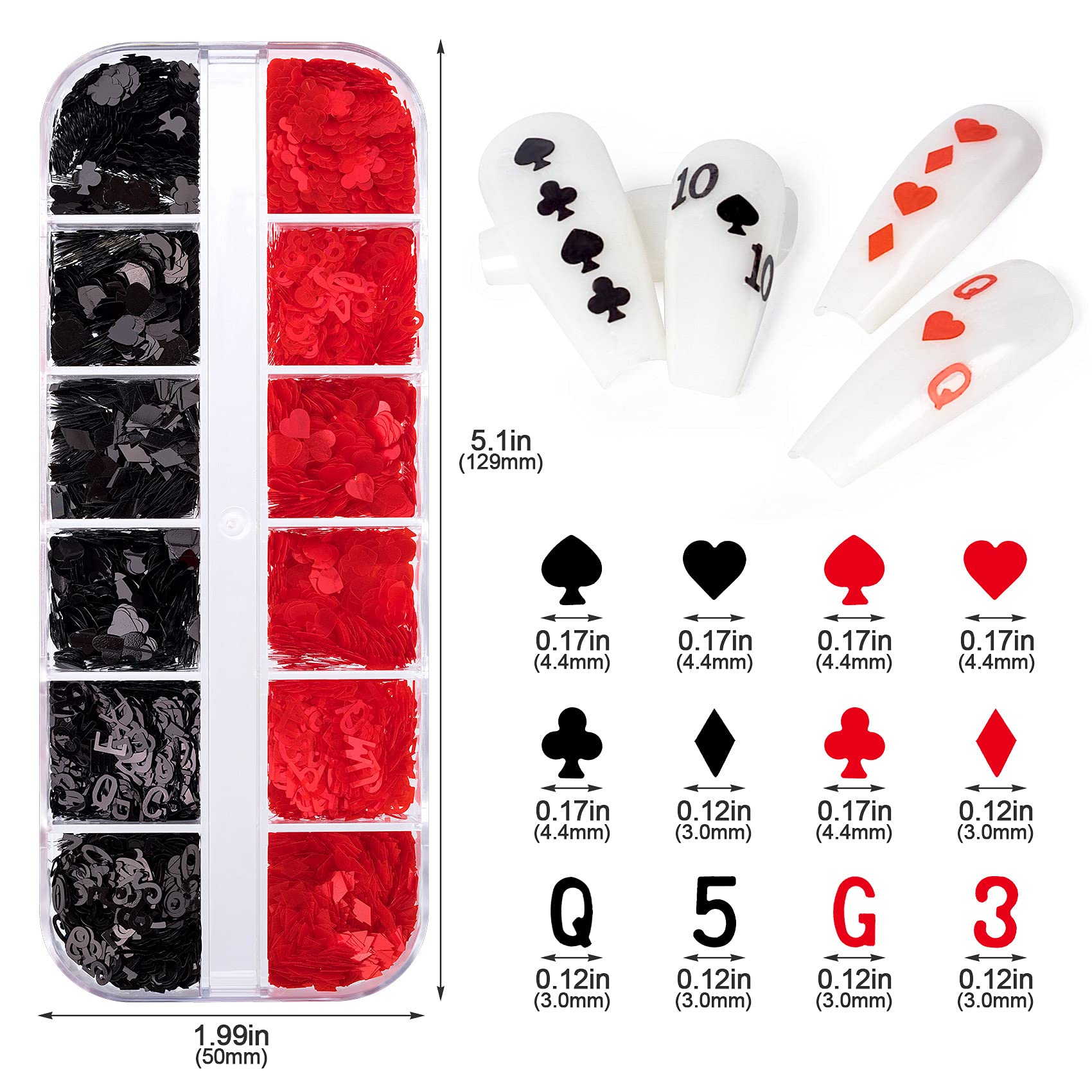 OIIKI 12 Grids Nail Art Sequins - Poker Nail Glitters with Numbers & Letters - Nail Accessories for Women & Girls - DIY Nail Art Decals & Resin Molds (3 Boxes) - Perfect for Nail Salon, Home Manicure & Party Nail Designs