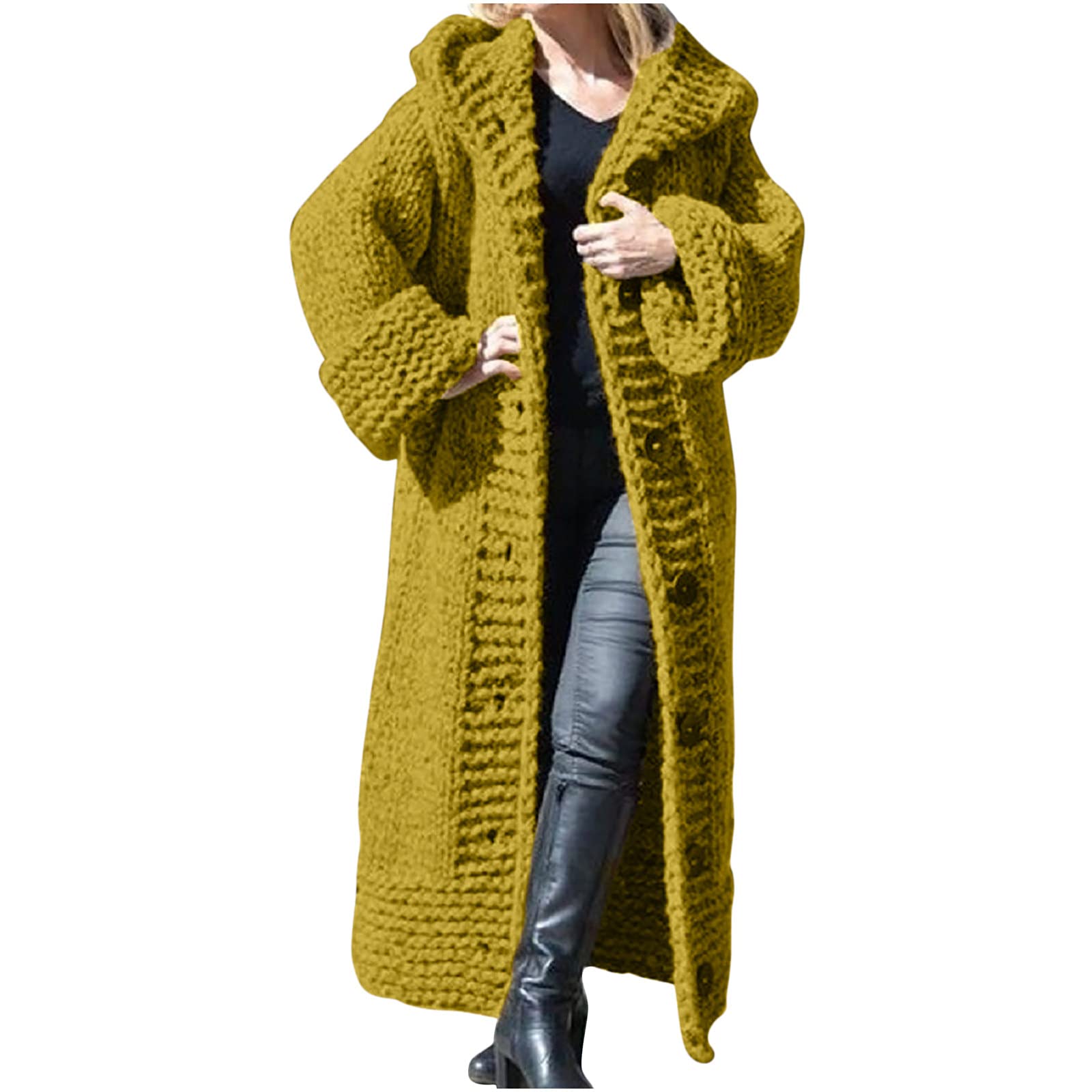 Women's Heavyweight Oversized Hooded Sweater Cardigan - Long Sleeve Open Front Chunky Knit Jacket for Casual Wear, Fall & Winter Layering