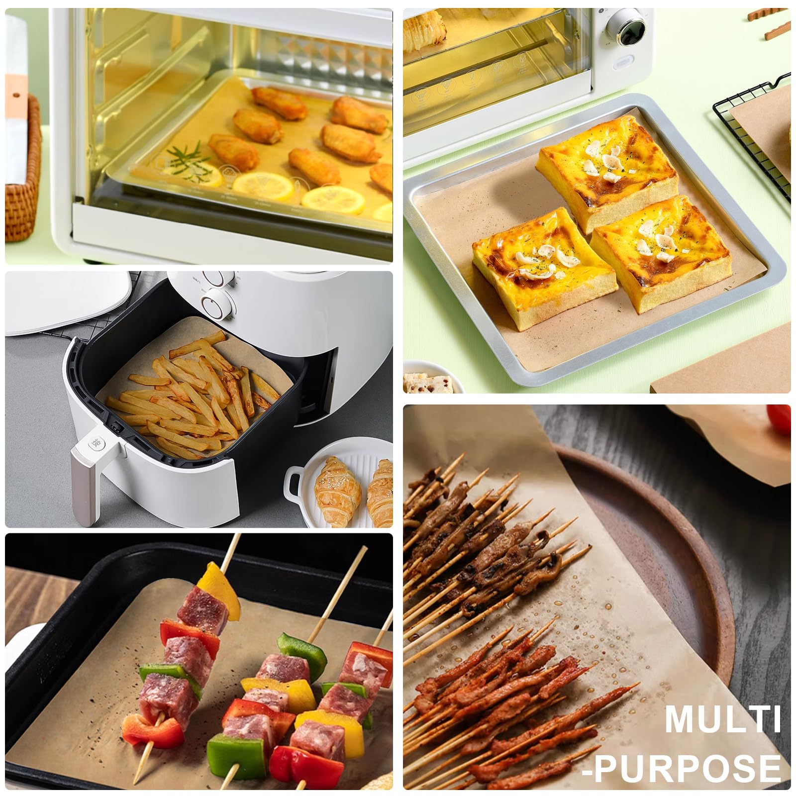 Non-Toxic 8 Inch Unbleached Air Fryer Liners - 100 Disposable Parchment Paper Sheets for Baking, Grilling, Wrapping | Safe for Microwave, Oven & Steamer | Perfect for Healthy Cooking & Meal Prep