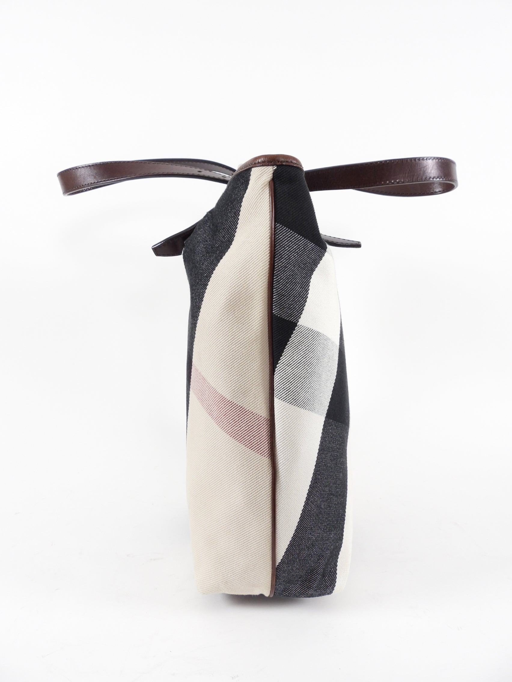 Burberry Giant Check Canvas Tote Bag with Brown Leather Trim - Stylish & Spacious Handbag for Work, Travel & Everyday Use