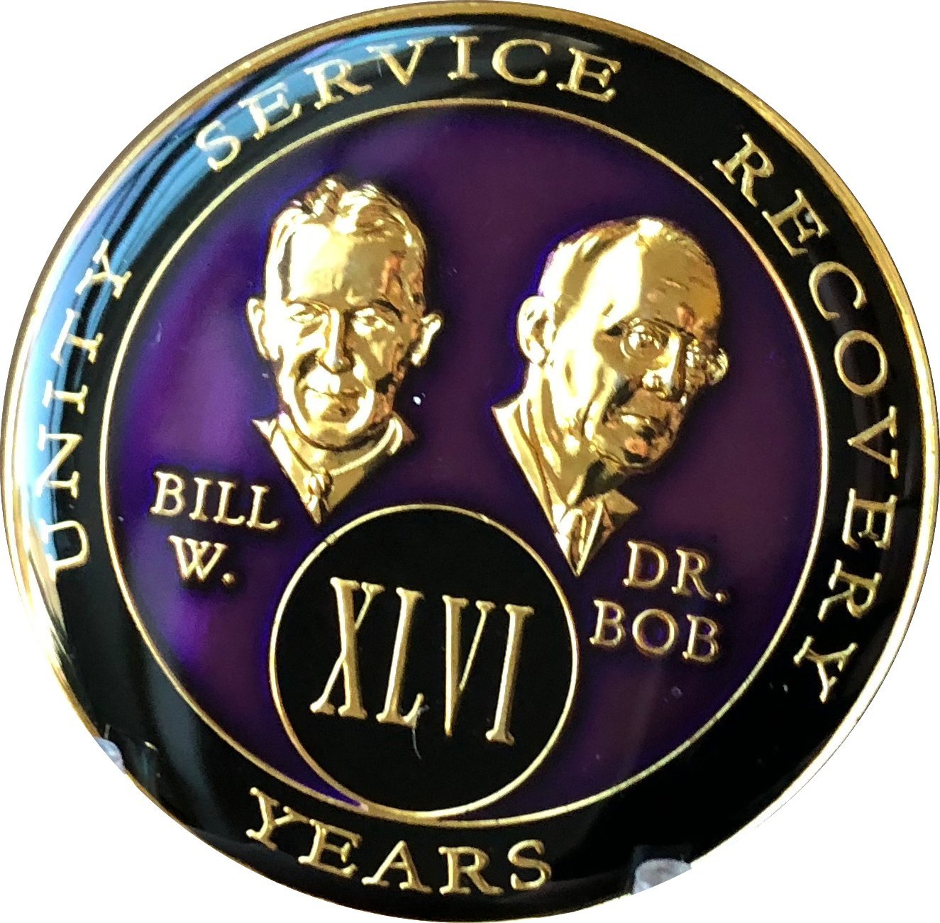 AA Founders Tri-Plate Medallion Purple Year 1-65 Bill & Bob Chip - Commemorative Alcoholics Anonymous Recovery Token for Anniversary Celebrations & Sobriety Milestones
