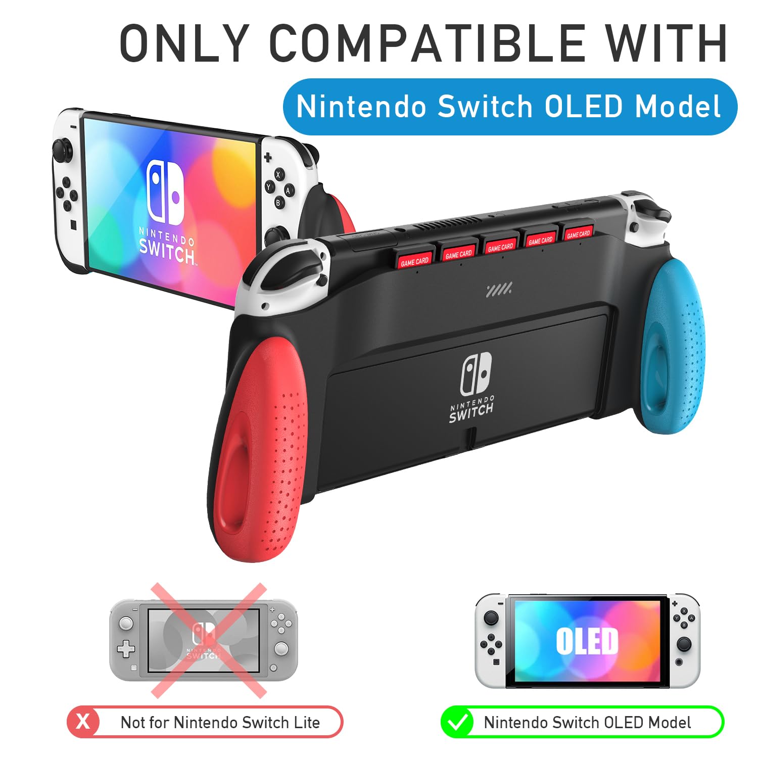 JUSPRO Grip Case for Nintendo Switch OLED - Ergonomic & Comfortable Controller with 5 Game Card Slots | Perfect for Gaming at Home or Travel Accessories