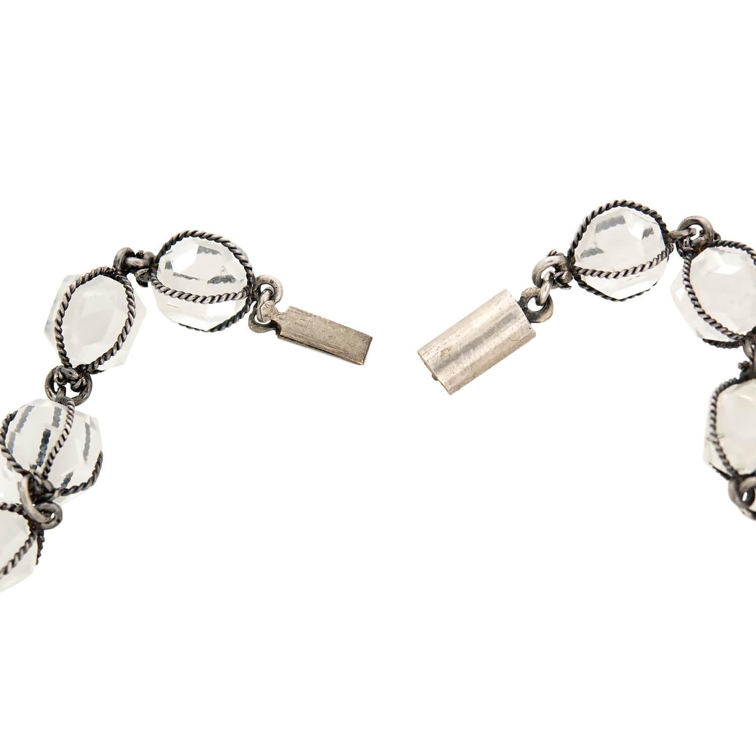 Art Deco Sterling Silver Rock Quartz Crystal Caged Festoon Necklace - Vintage Style Statement Jewelry for Women - Perfect for Evening Parties, Weddings & Special Occasions