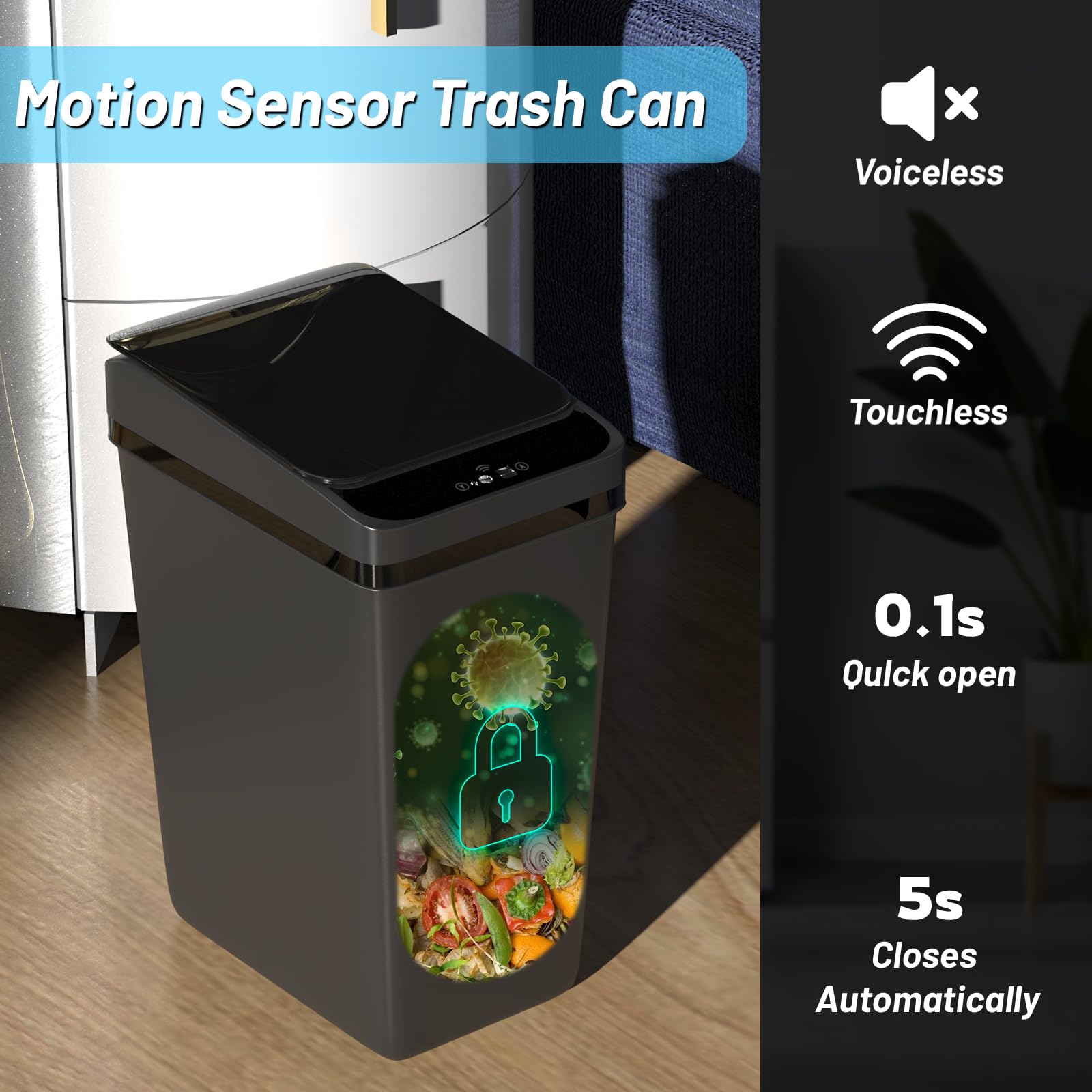 Procade 2-Pack Touchless Bathroom Trash Can with Lid - 4 Gallon & 2.5 Gallon Slim Automatic Motion Sensor Garbage Bin for Home, Office, RV (Black) | Hands-Free Waste Disposal Solution for Bathroom, Bedroom, Kitchen & Small Spaces