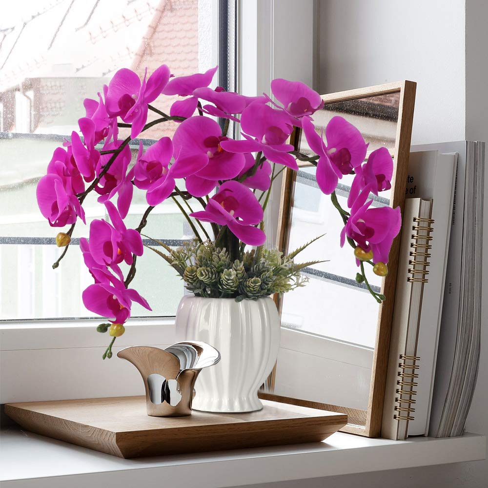 Premium Artificial Orchid Plant in White Vase - Realistic Fake Flowers for Home & Office Decor - Perfect for Living Room, Bedroom, Dining Table Centerpiece (Style 4)