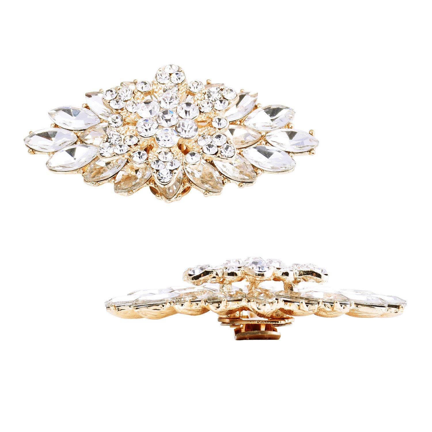 ELEGANTPARK Double Layer Rhinestone Pearl Shoe Clips for Women - Gold Wedding Party Shoe Accessories for Pumps & Flats | Perfect for Bridal Events, Prom & Evening Occasions