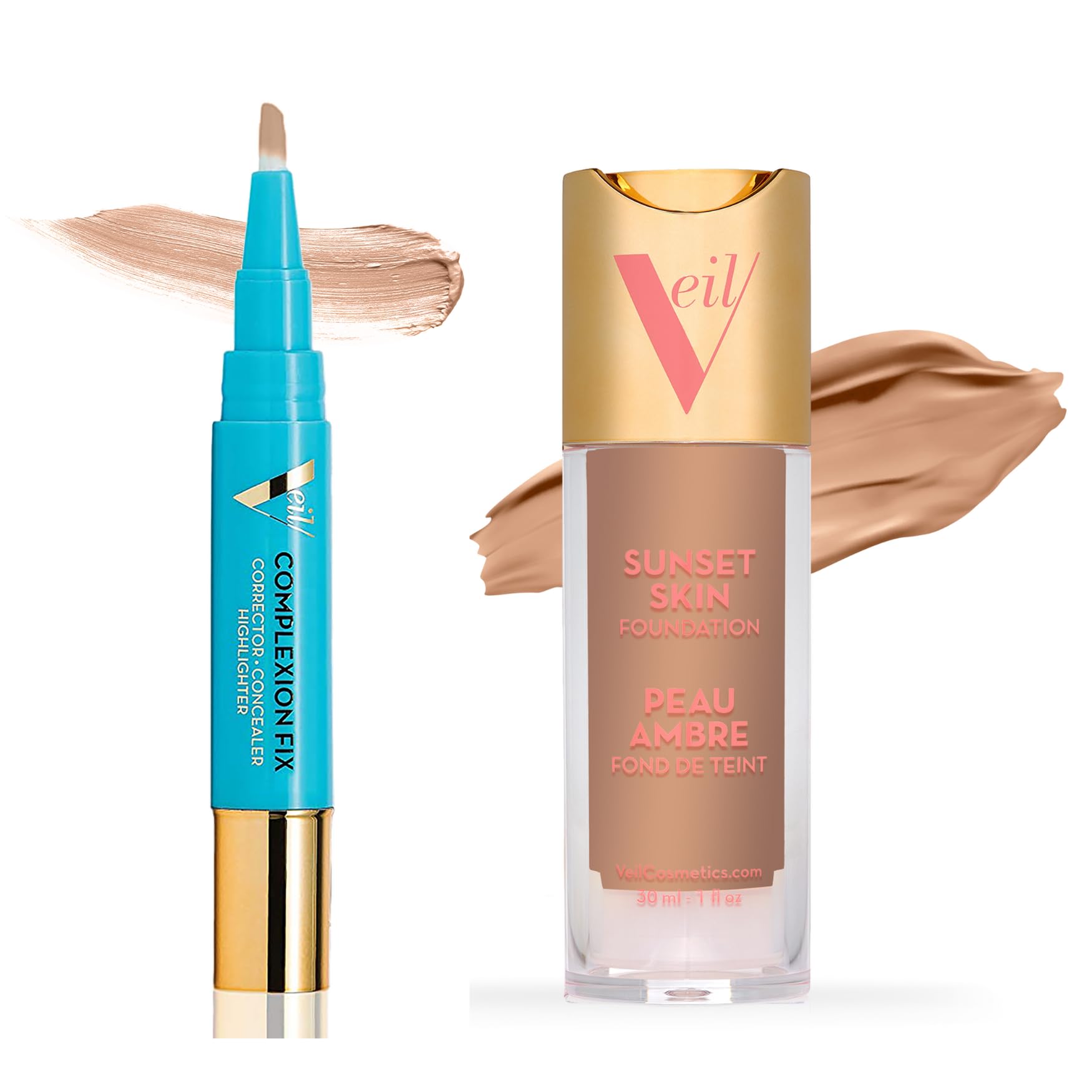Veil Cosmetics Complexion Fix Concealer & Sunset Skin Liquid Foundation Shade 3P - Oil-Free, Lightweight, Buildable Coverage | Vegan, Cruelty-Free, Paraben-Free, Fragrance-Free Makeup | Perfect for Everyday Wear, Date Night & Professional Looks