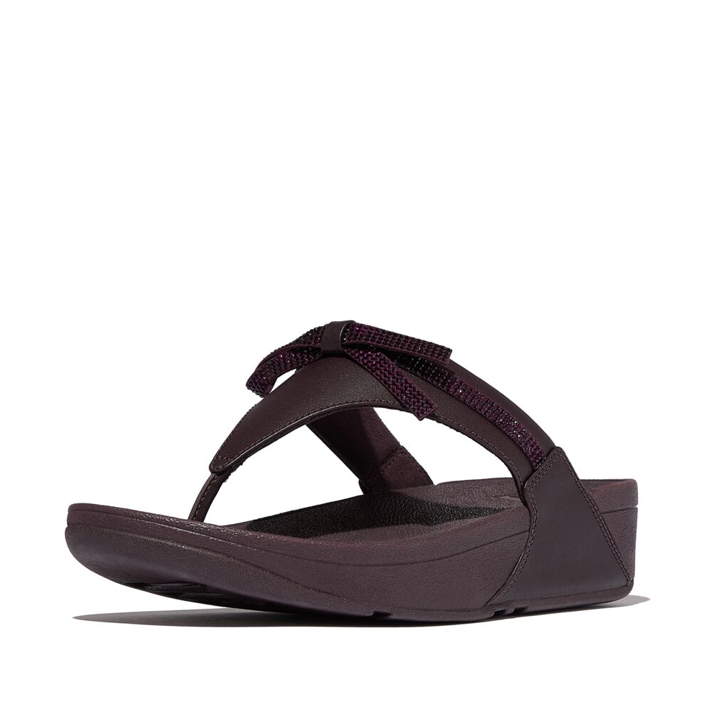 FitFlop Lulu Glitz Bow Leather Sandals for Women - Comfortable & Stylish Slip-On Summer Shoes with Arch Support | Perfect for Beach, Vacation & Casual Outings